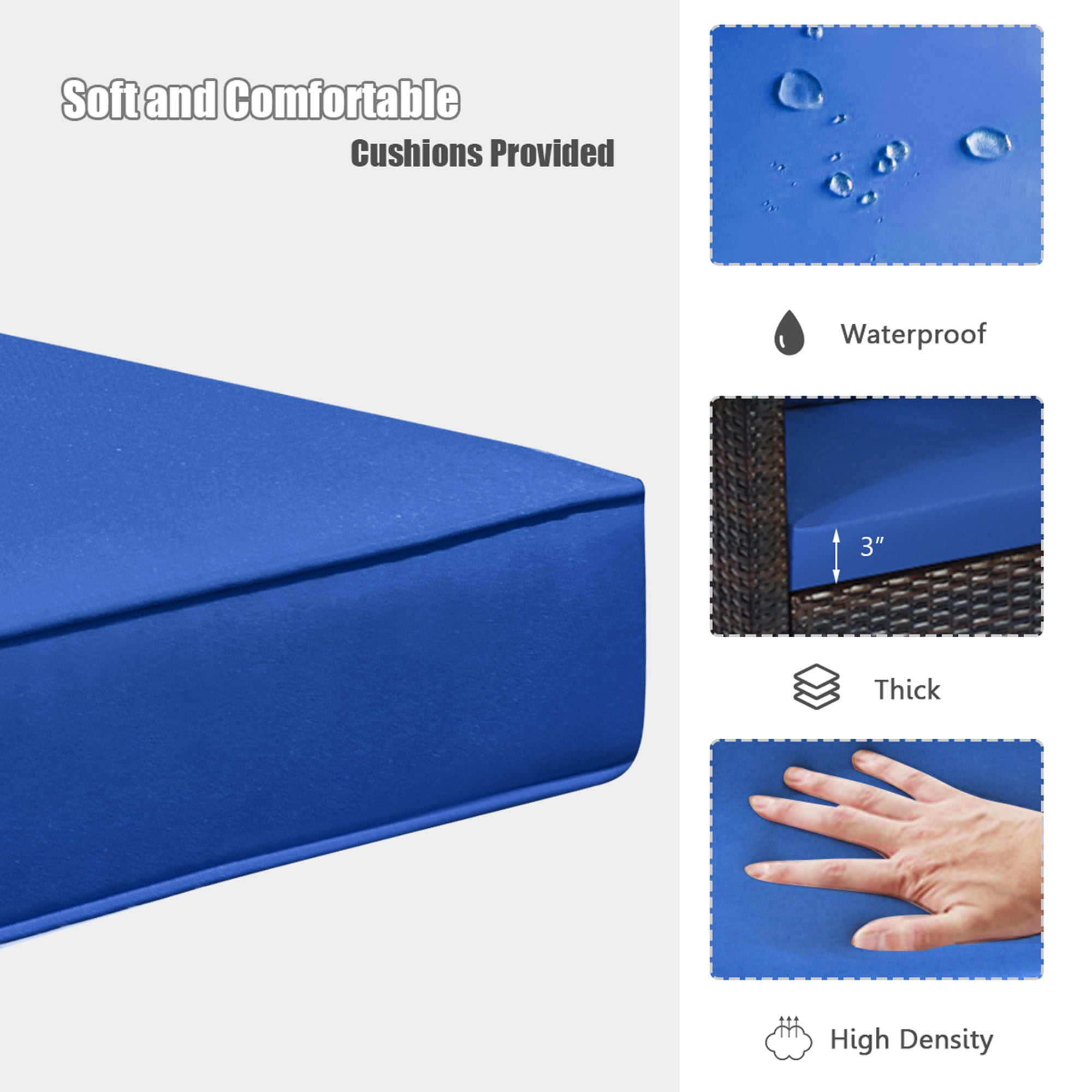 Gymax 3PCS Patio Wicker Rattan Conversation Set Outdoor Furniture Set w/ Cushion - Image 9