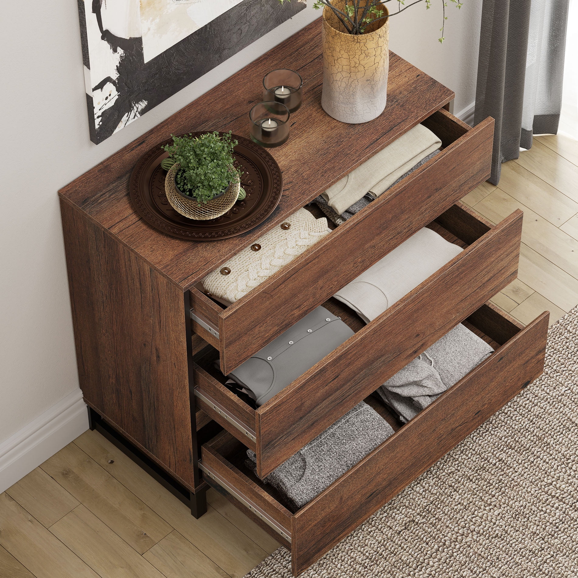 Modern TV Stand for 40 Inch Tvs, Entertainment Center Console with 3 Drawers, Metal Base, Living Room, Bedroom - Image 5