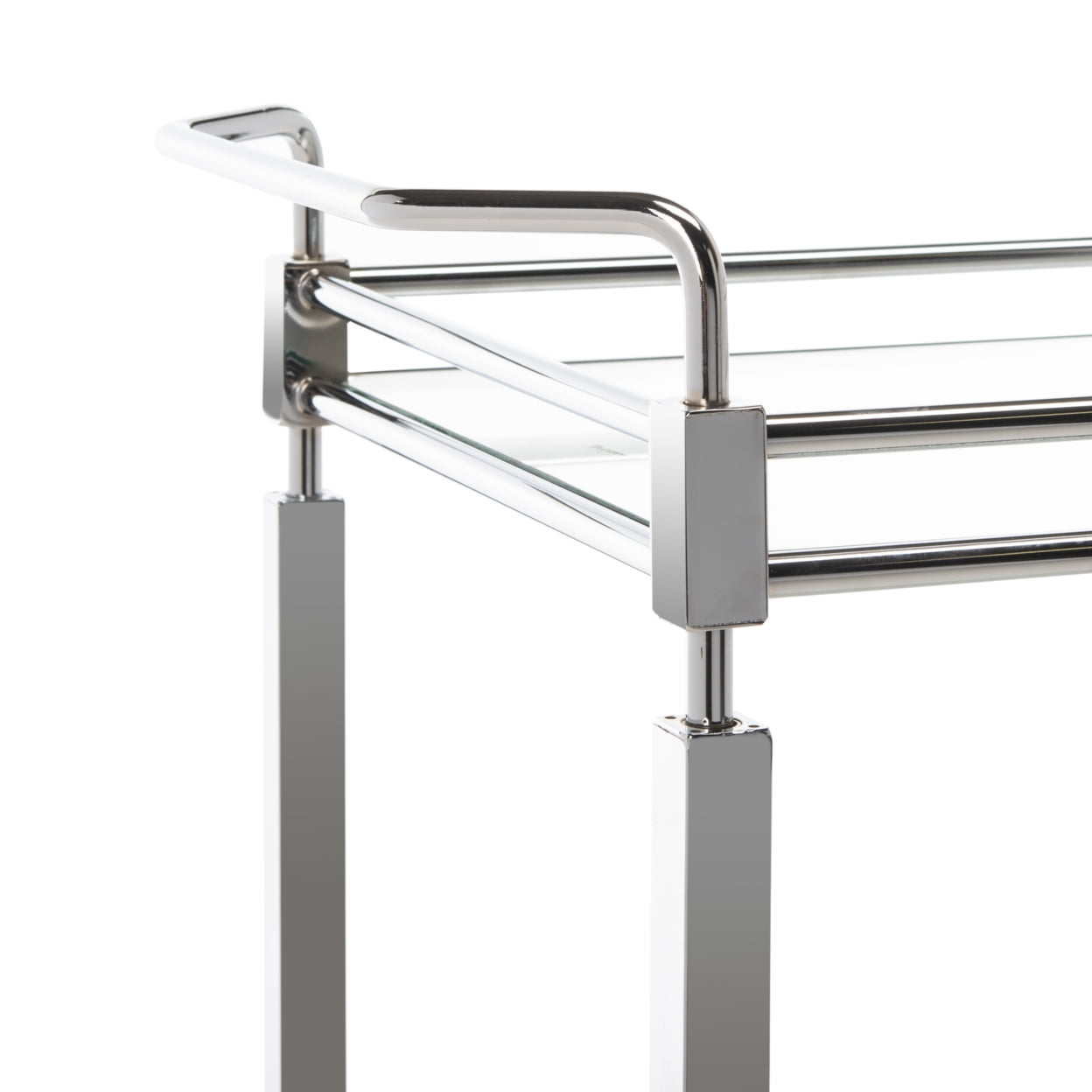 SAFAVIEH Ingrid 2 Tier Modern Glam Rectangle Bar Cart with Casters, Chrome - Image 3