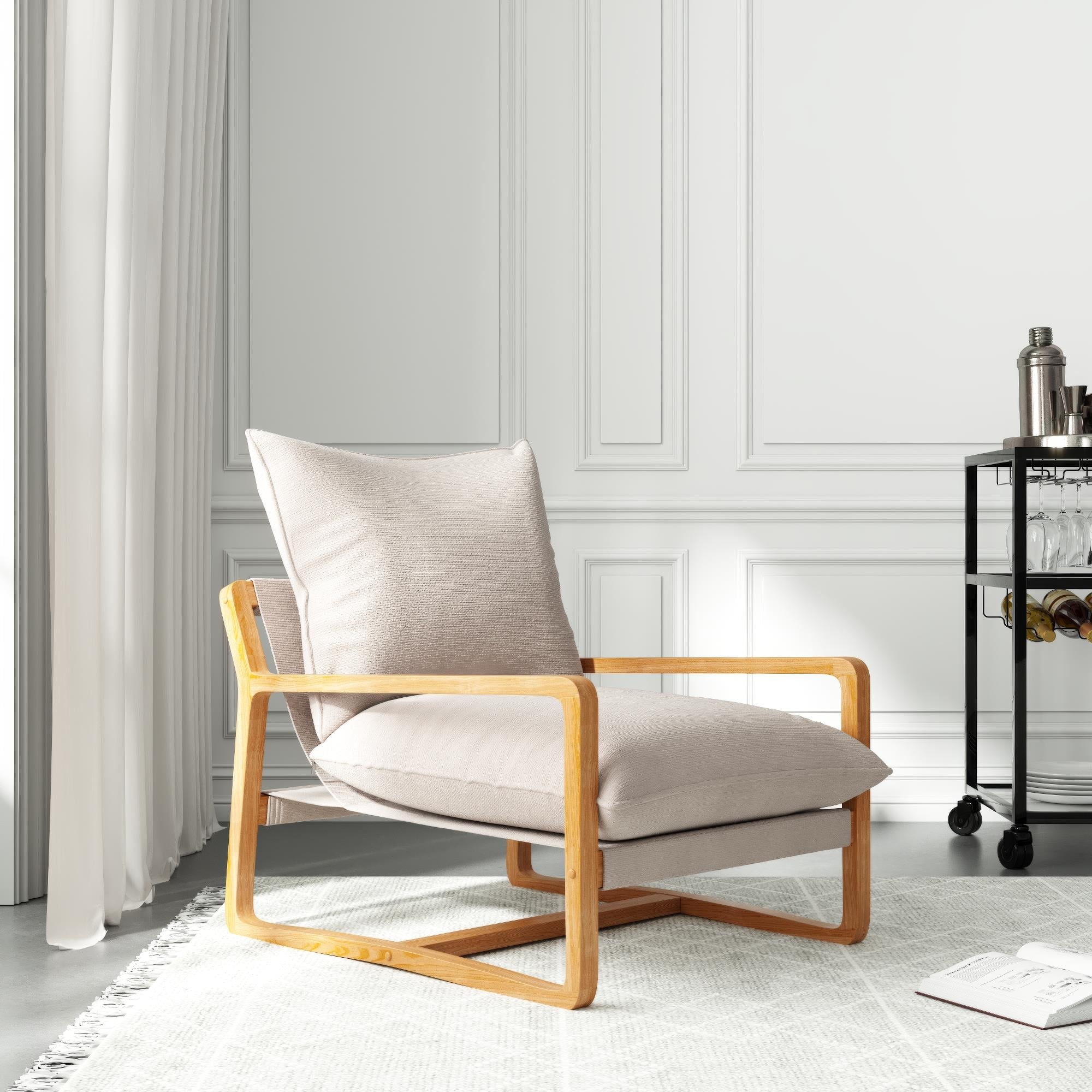 Better Homes & Gardens Wooden Ezra Sling Accent Chair, Cream Linen - Image 14