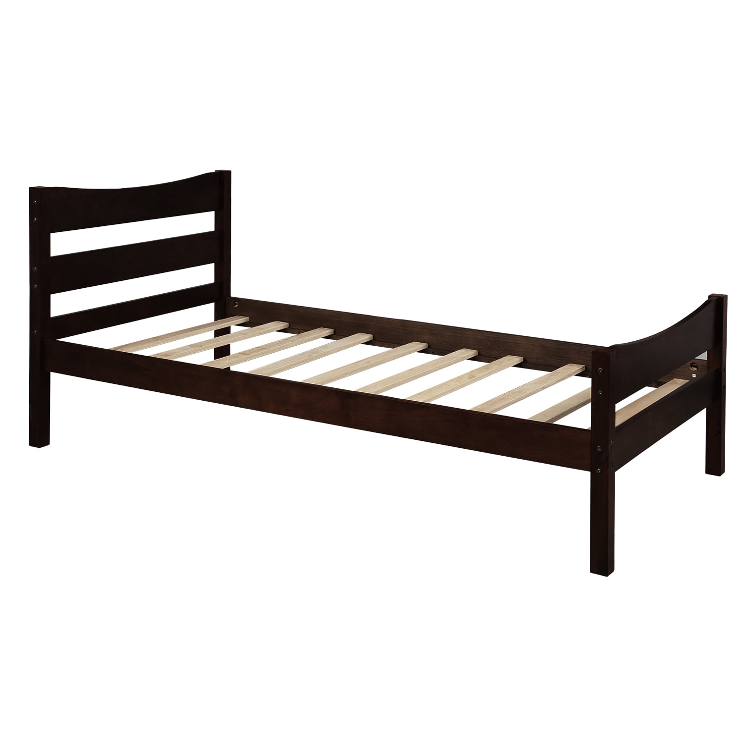 Hommoo Twin Size Wood Platform Bed with Headboard and Wooden Slat Support, Espresso - Image 8