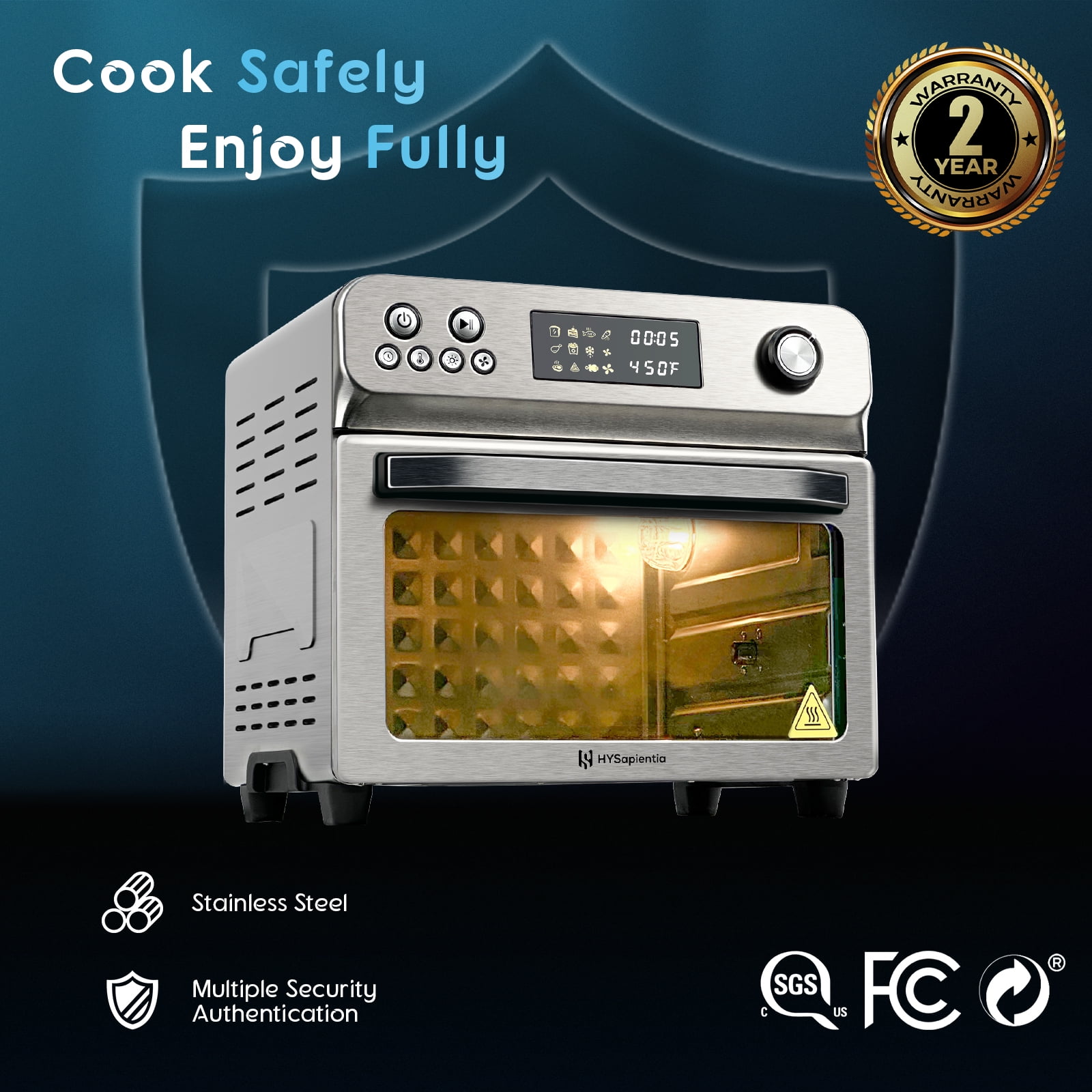 HYSapientia 26QT Air Fryer Oven With Rotisserie 1800W Toaster Oven Air Fryer Combo, 10 in 1 Convection Oven Countertop, Airfryer Toaster Oven, Mini Toaster Oven,Easy to clean - Image 4