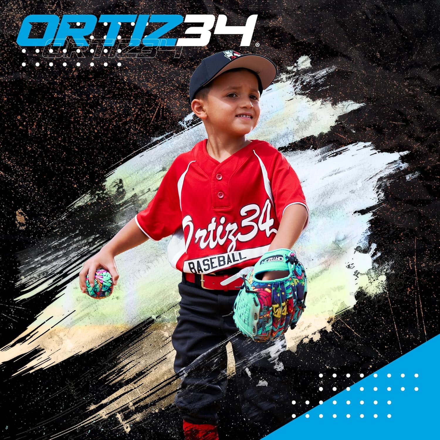 Ortiz34 Youth T-Ball Set, 25" Aluminum Bat (-10 Drop), Foam Core T-Ball, 9" Lightweight Glove, Graffiti Print - Image 4