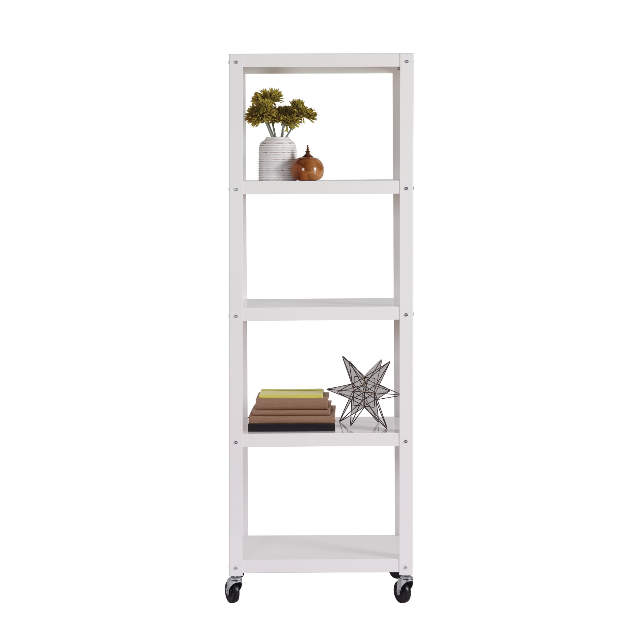 Office Dimensions 72" High Rolling 5 Shelf Bookcase, Industrial Metal, White - Image 10