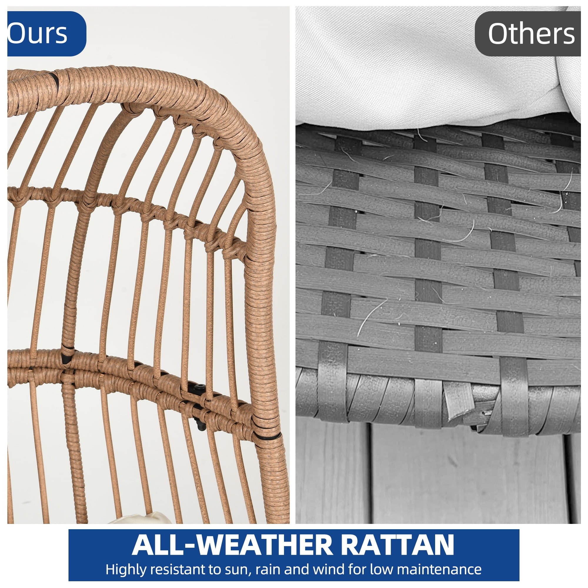 DEXTRUS Wicker Egg Chair with Cushions, Indoor Outdoor Patio Lounge Chair for Garden, Balcony, Beige - Image 5