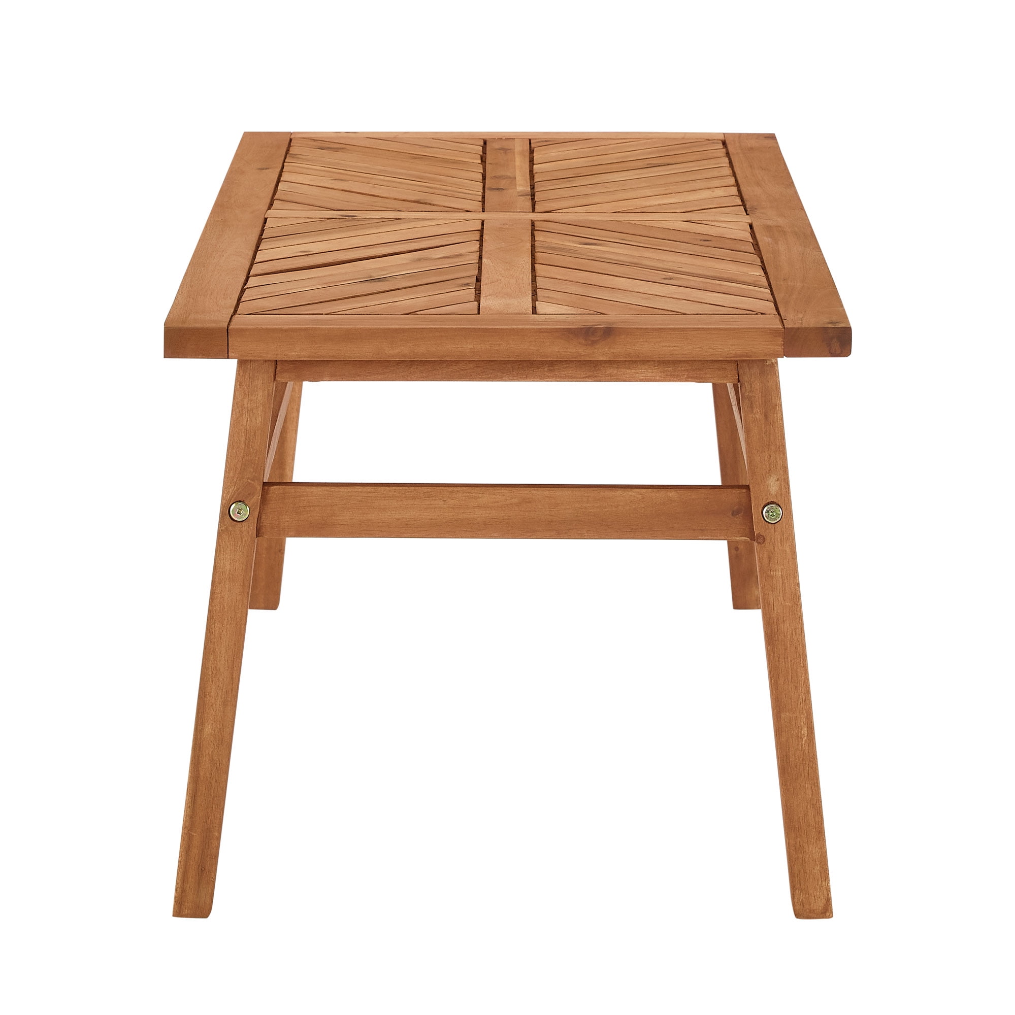 Walker Edison Wood Outdoor Coffee Table with Chevron Design, Brown - Image 3