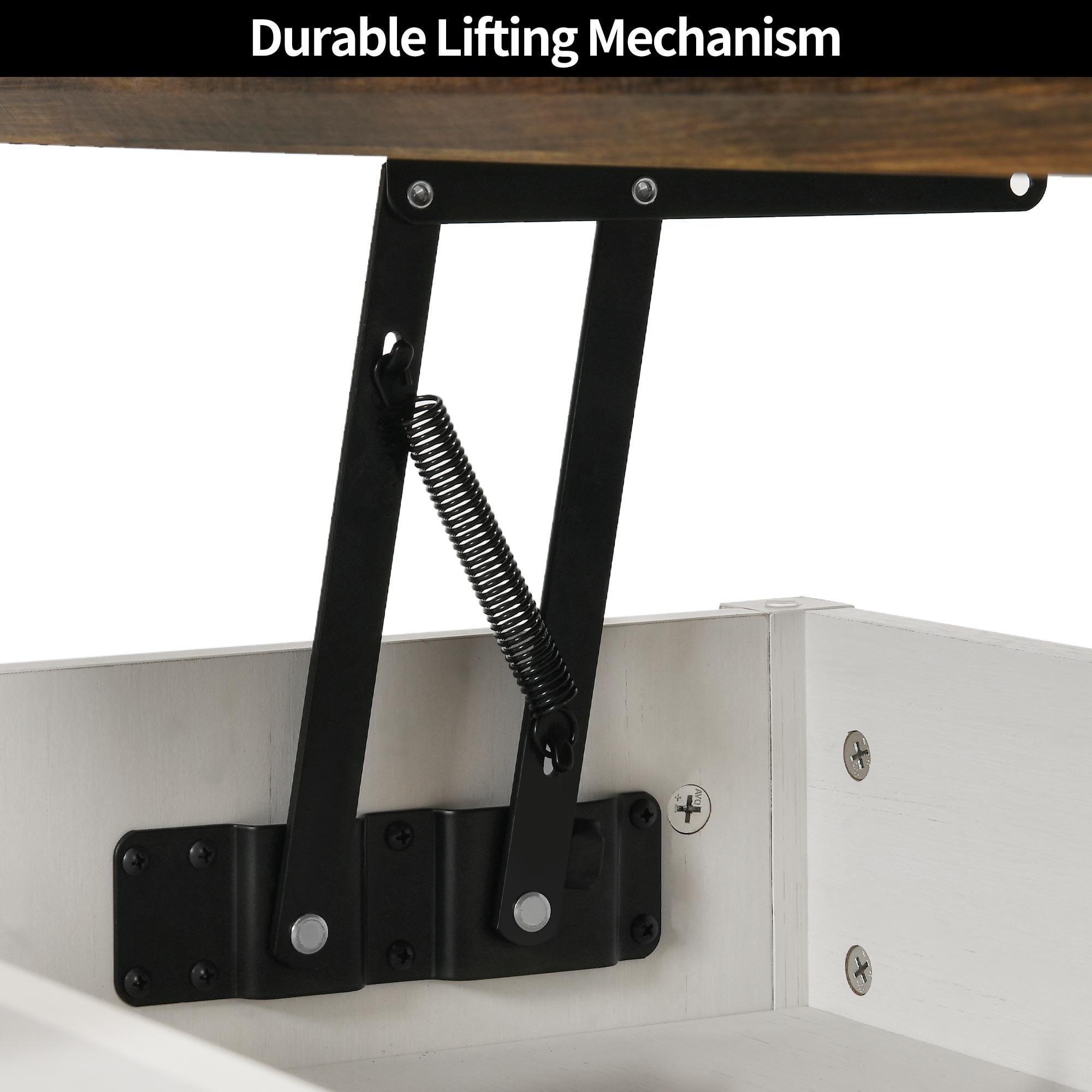 Dextrus Farmhouse Lift Top Coffee Table with Storage & Sliding Door, Rustic Center Table for Living Room, White and Brown - Image 5