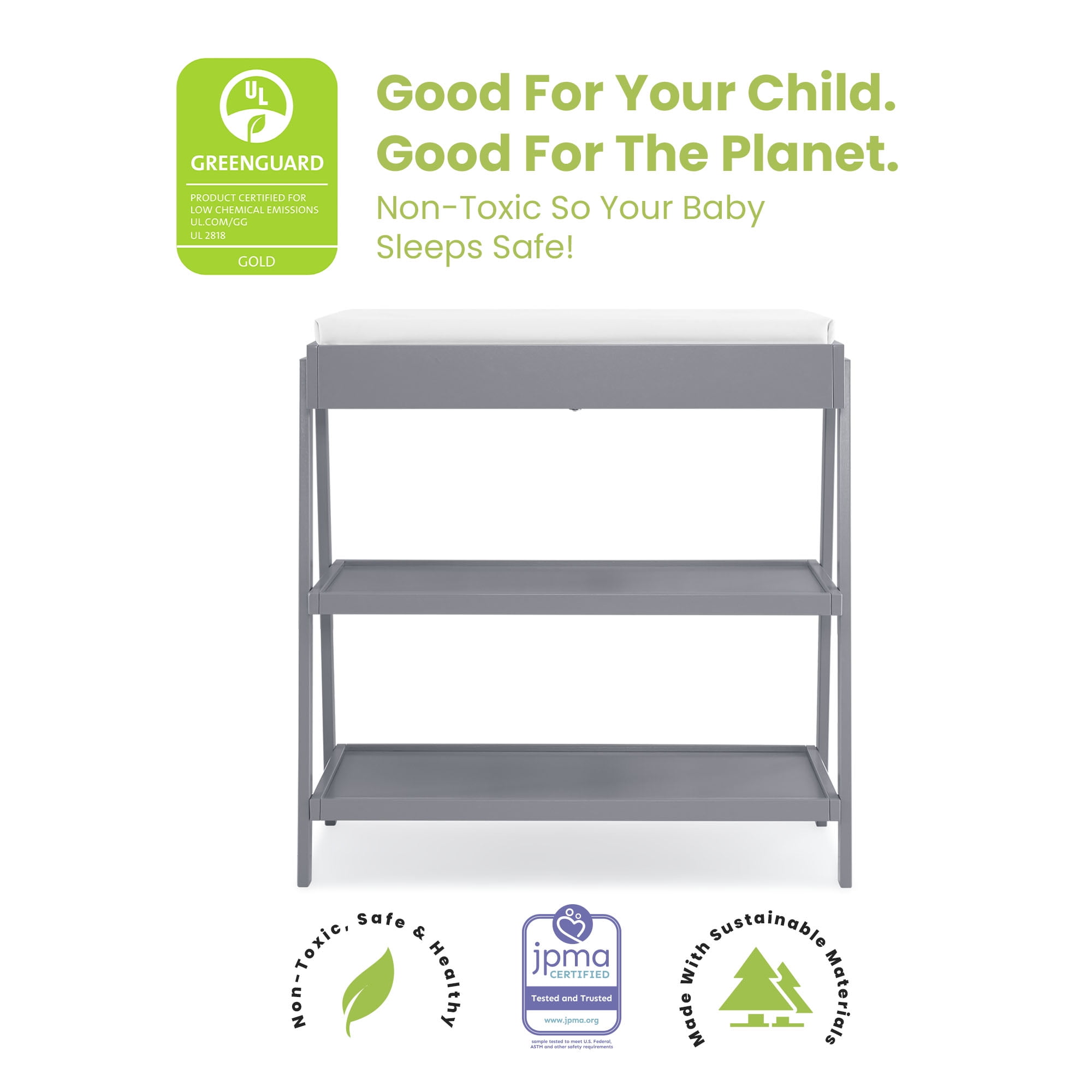 Delta Children Scout Changing Table - Greenguard Gold Certified, Grey - Image 5