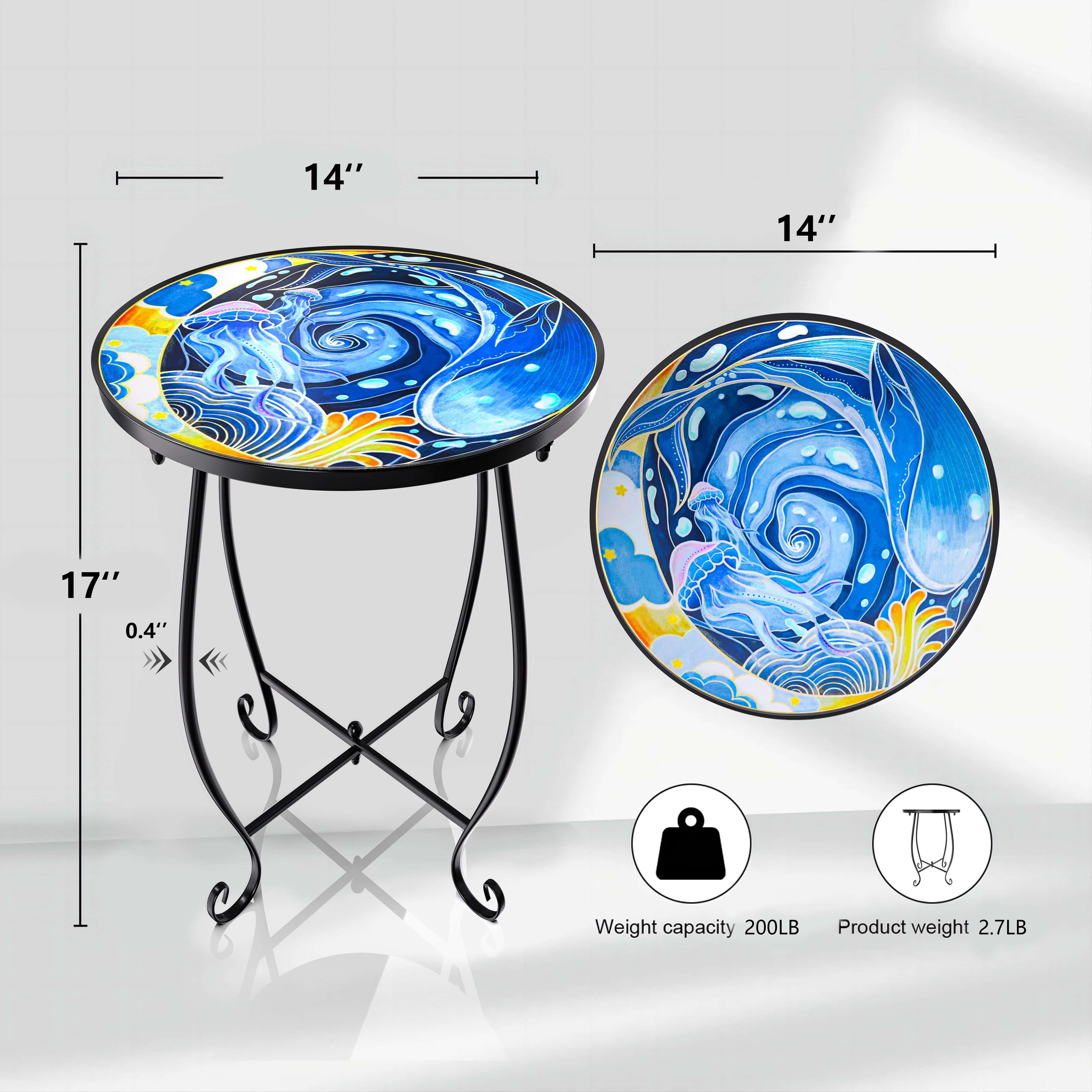 Rekopi 2 Pack Outdoor Mosaic Side Table, 17 Inch High Small Patio Outdoor Table, Indoor Folding Round Side Table for Bistro Balcony Garden - Image 2