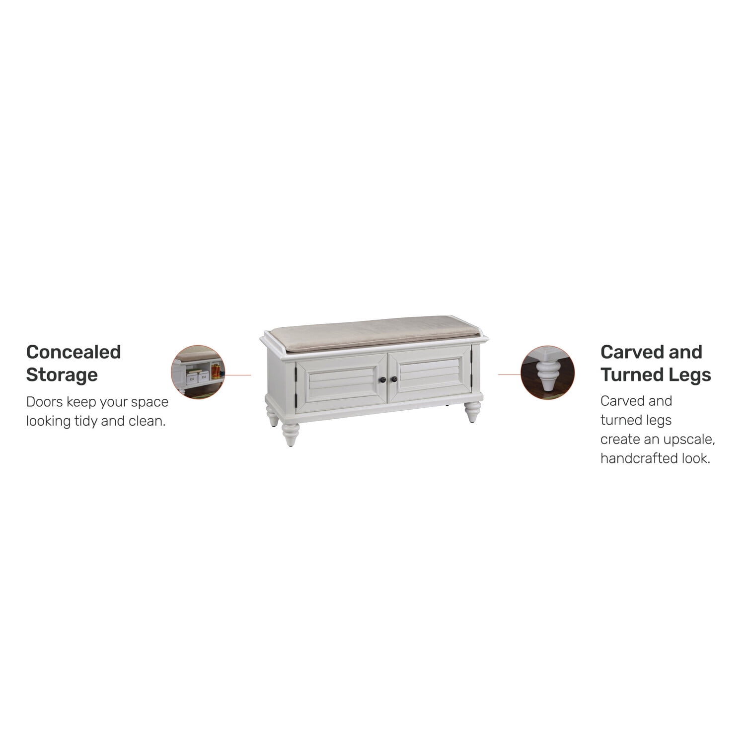 Homestyles Bermuda Wood Storage Bench in Off White - Image 3