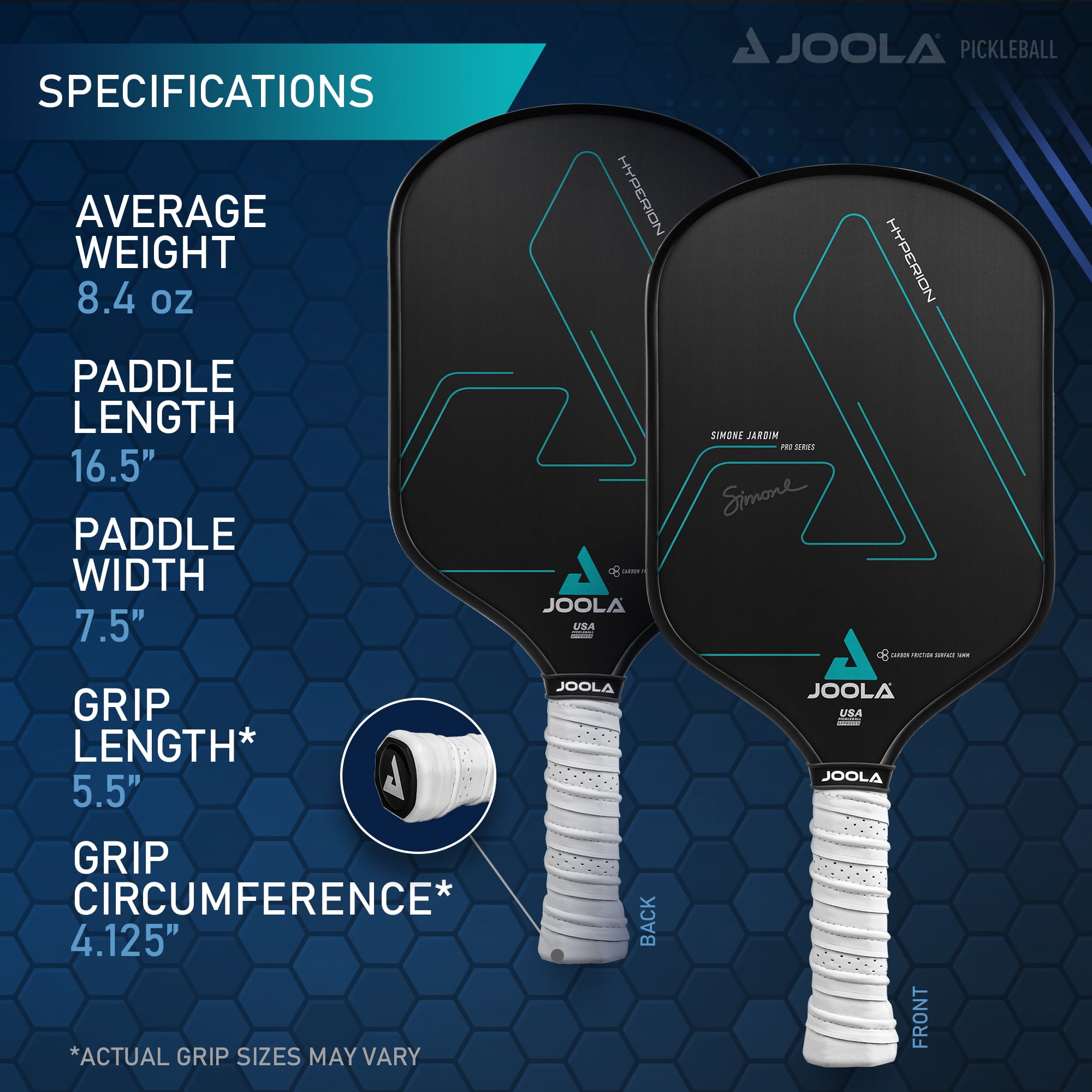 JOOLA Simone Jardim Hyperion CFS 16mm Pickleball Paddle, Black, 7.9 oz - Image 3
