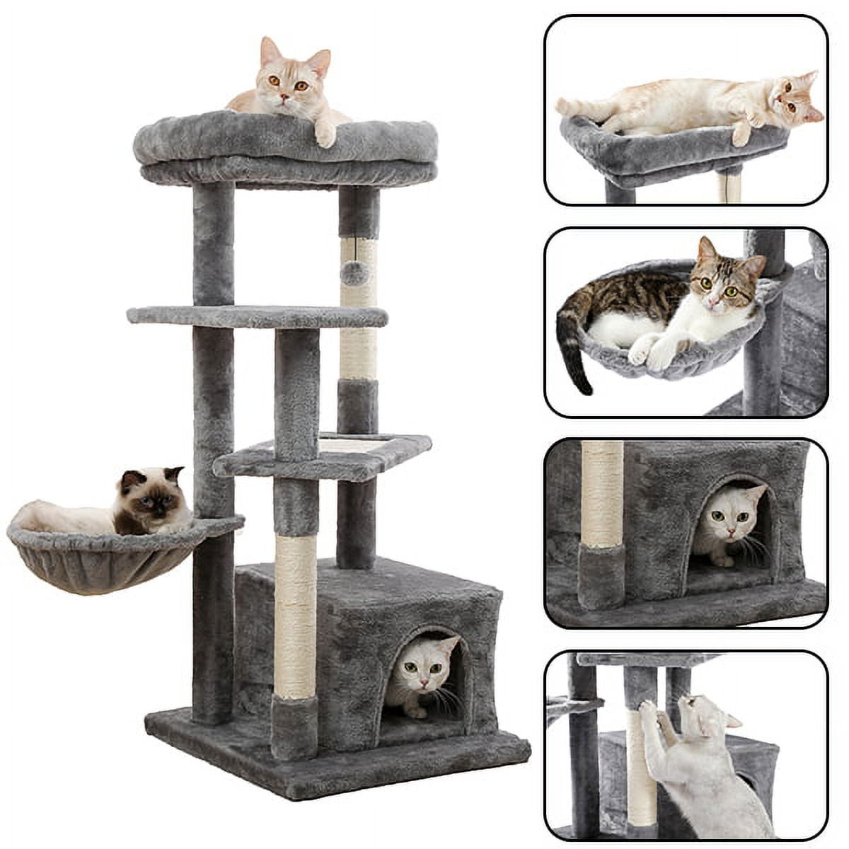 Cat Tree for Large Cats, Multi-Level Cat Tower with Sisal Covered Scratching Posts, Spacious Condo, Cozy Hammock and Plush Top Perch - Image 9