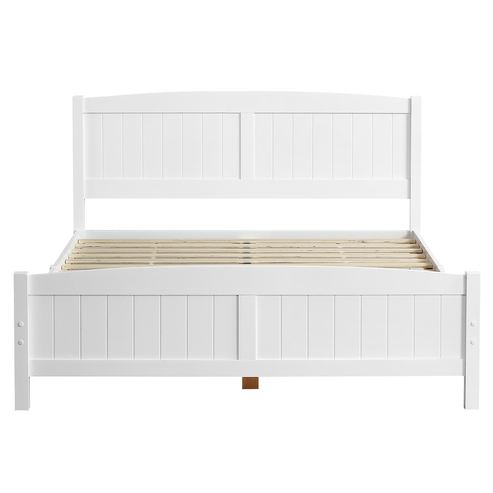 Zimtown Queen Bed Frame,Solid Pine Wood Twin Platform Bed Frame, Bedroom Queen Bed with Headboard for Adults, White - Image 9