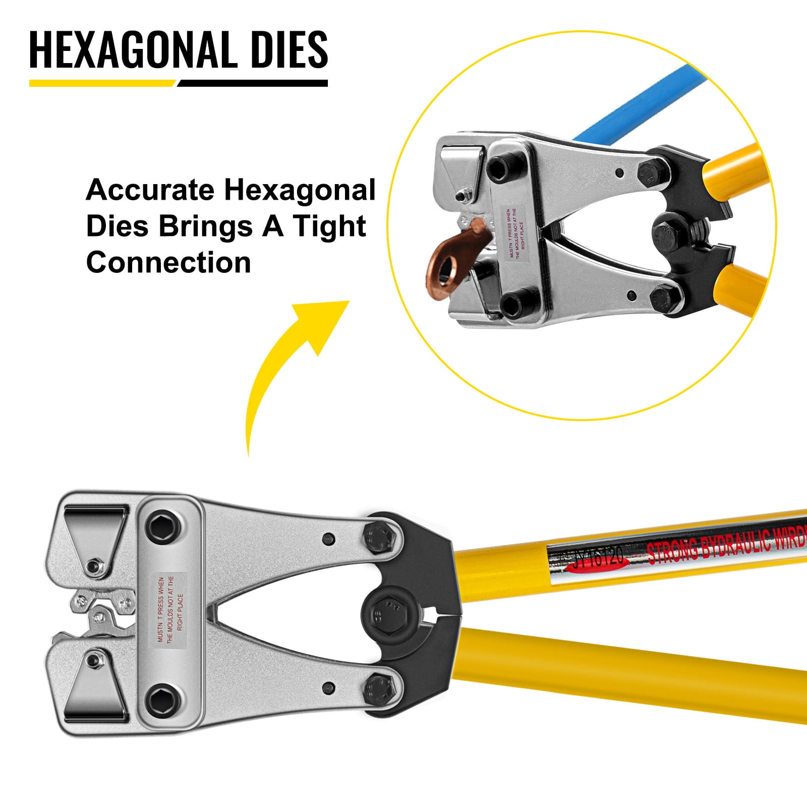 VEVOR Battery Cable Crimping Tool 10-120 mm2, Cable Lug Crimping Tool for Heavy Duty Wire Lugs, Battery Cable Crimper for AWG 8-4/0, Hexagon Lug Crimping Tool for Wire Cable Cutting and Crimping - Image 7