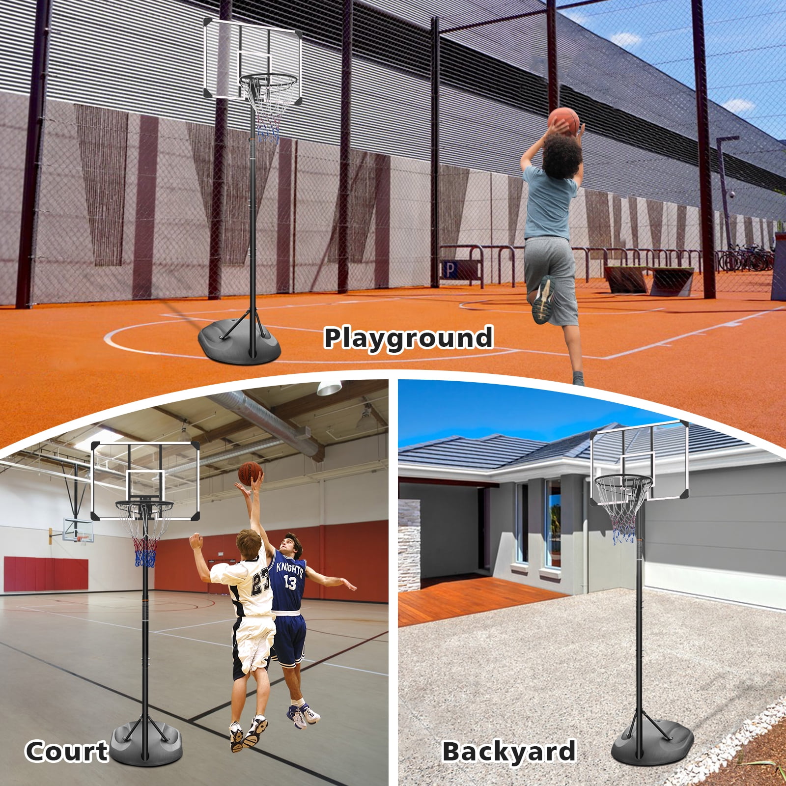 HooKung 7.5 ft - 9.2 ft Adjustable 32" x 24" Backboard Indoor and Outdoor Portable Basketball System - Image 8