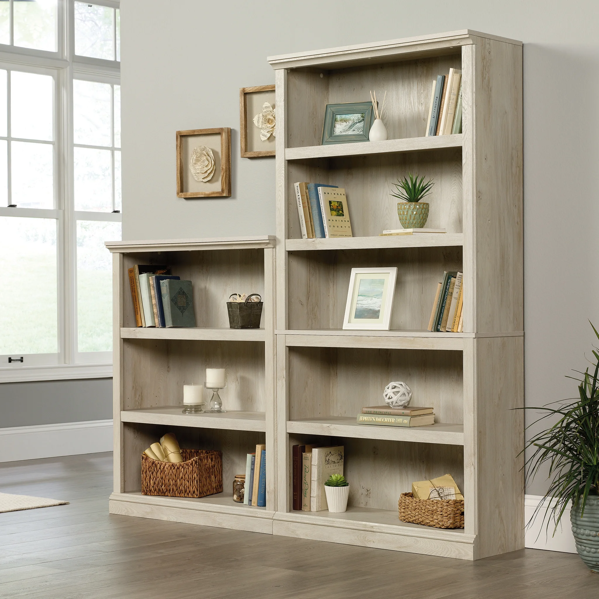 Sauder 3-Shelf Bookcase, Chalked Chestnut Finish - Image 3