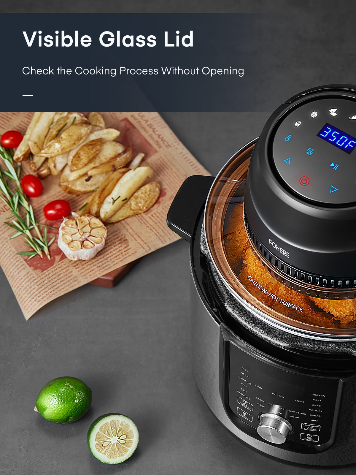 FOHERE Air Fryer Lid 7-in-1 for Instant Pot 6&8 Qt, Crisp Lid Touchscreen, Turn Your Pressure Cooker Into Air Fryer in Seconds, Accessories and Recipe Cookbook Included - Image 8