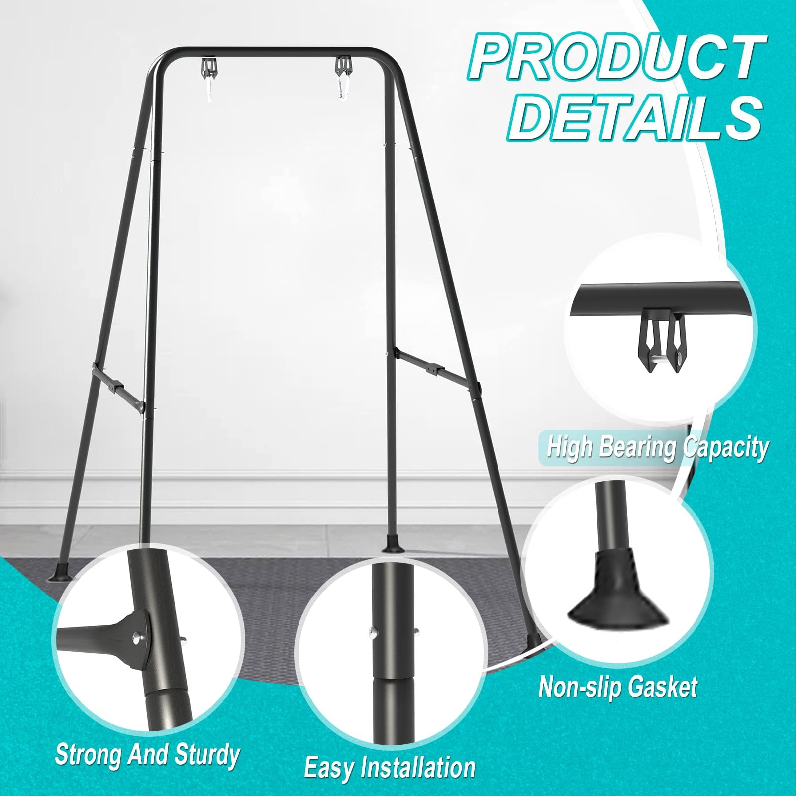 G TALECO GEAR Foldable Swing Stand for Kids, Toddler Swing Sets for Backyard, Outdoor Metal Swing Frame for Baby Swings, Black - Image 2