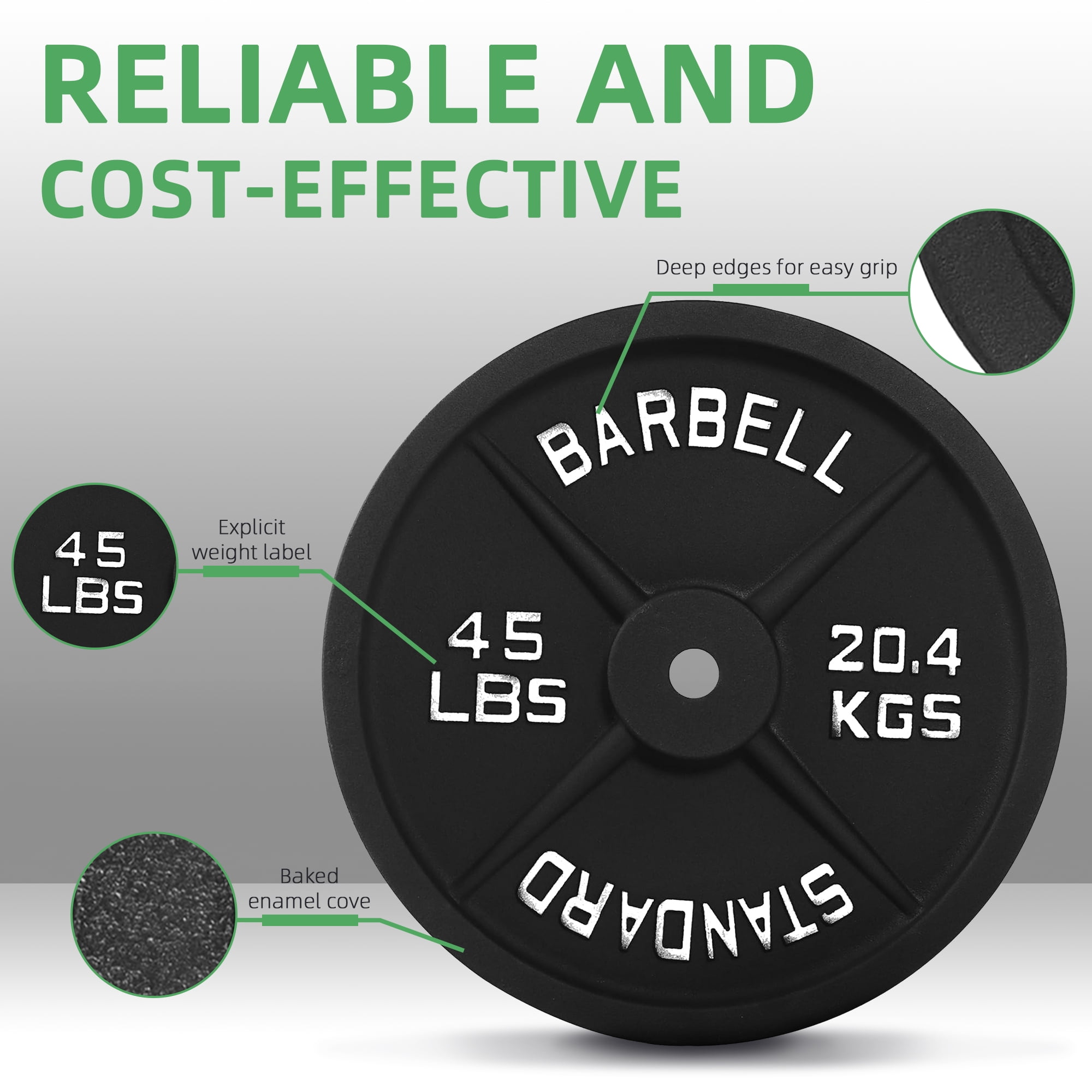 BalanceFrom Classic Cast Iron Weight Plates for Strength Training, 1-Inch, 45-Pound, Pair - Image 5