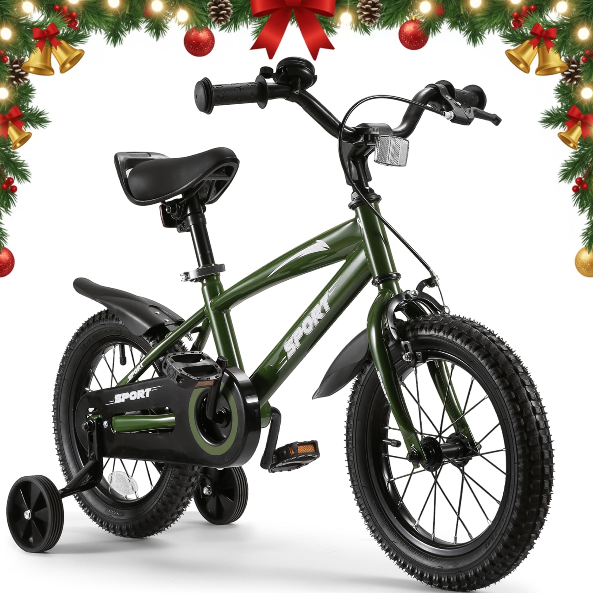 Naipo 14 in Kid Bike Green Children Bikes for Boys Girls Removable Training Wheels Bicycle - Image 3