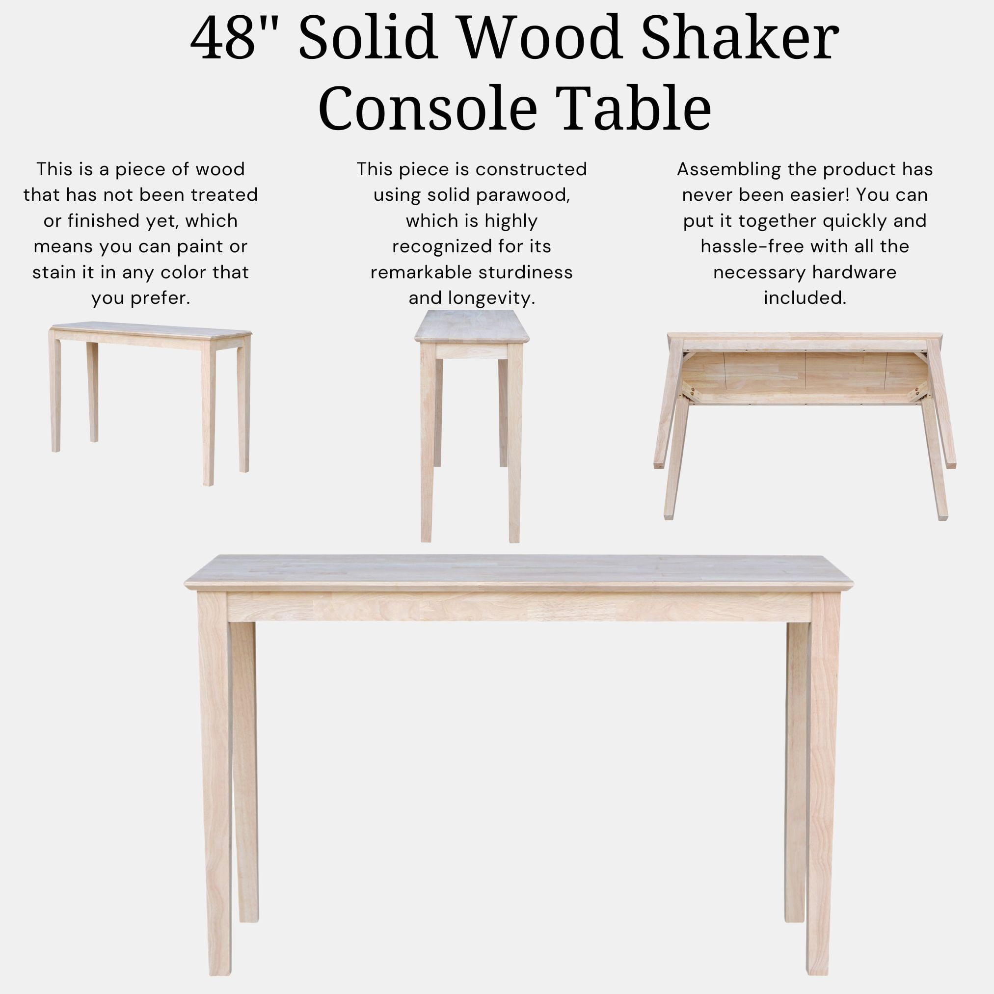 International Concepts Wood Shaker Console Table, Unfinished - Image 8
