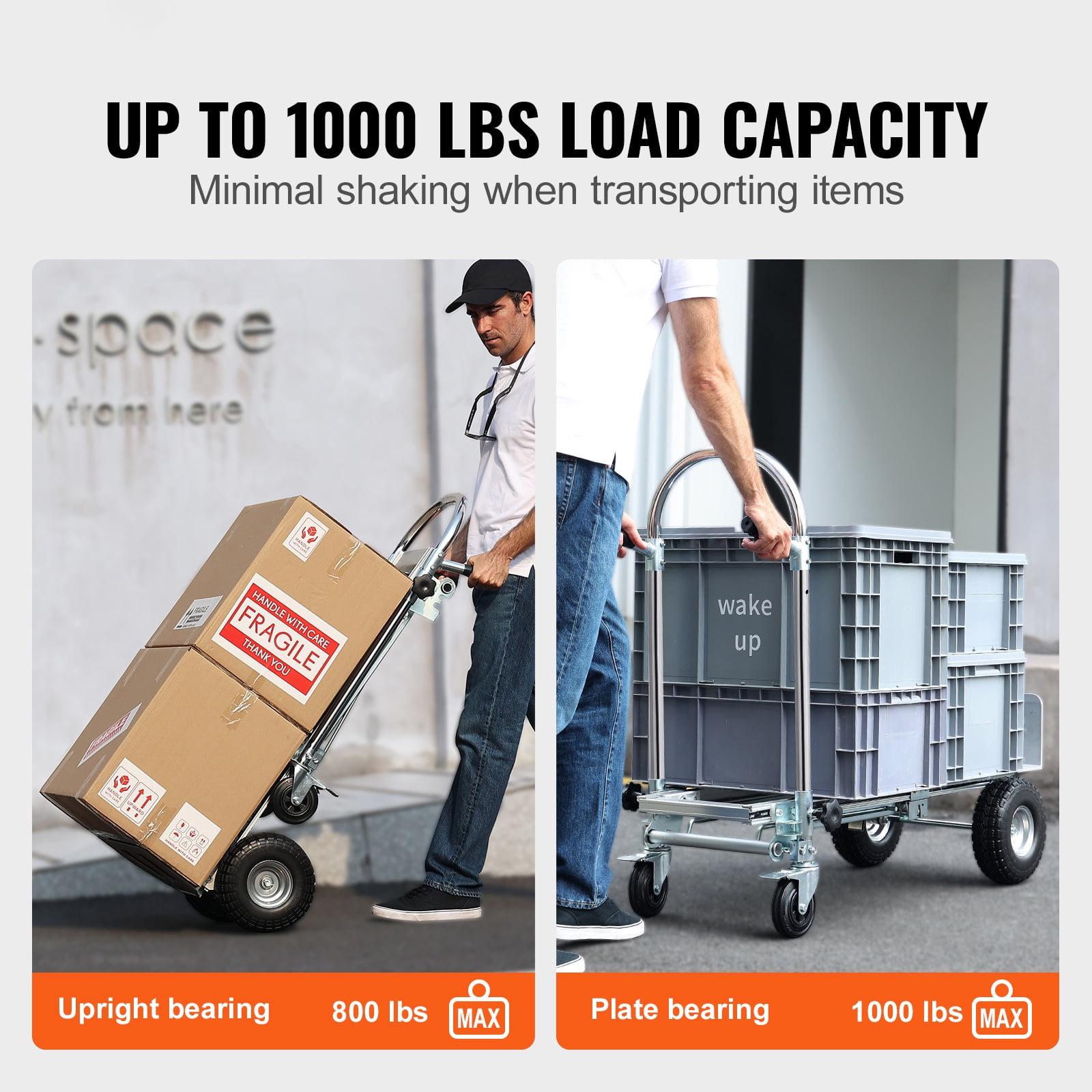 VEVOR Aluminum Hand Truck 4 in 1 Folding Dolly Cart 1000 lbs Capacity Heavy Duty - Image 9