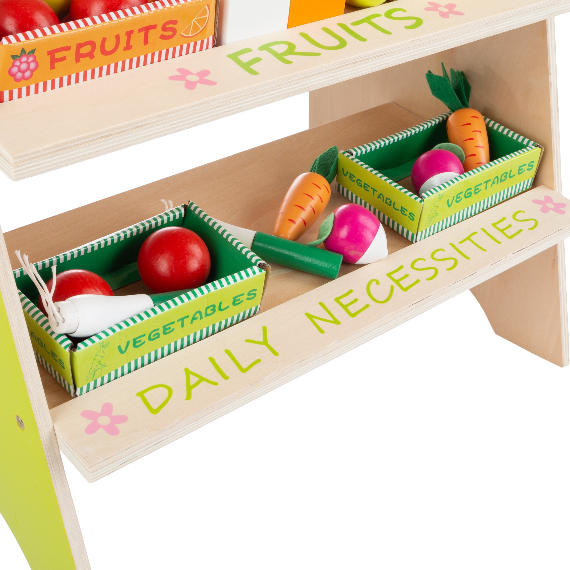 Hey Play Kids Grocery Store Wood Play Set with 31 Food Accessories (White) - Image 3