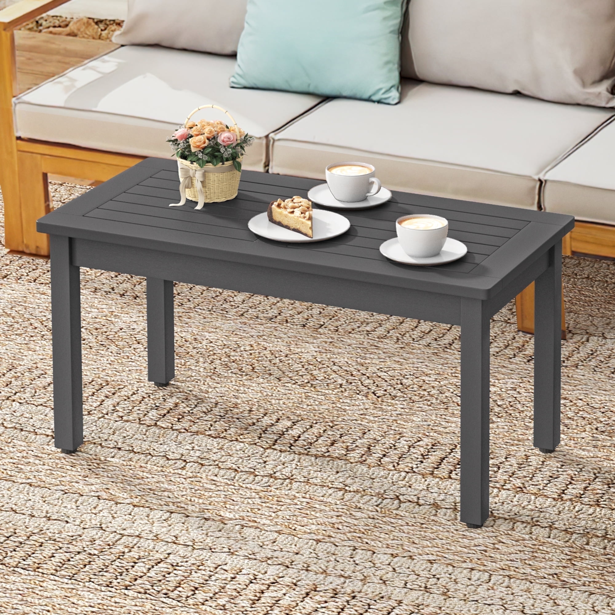 Dycanpo Outdoor Coffee Table Rectangle, HDPS Patio Tables for Outside, 17.7"x 35"x17.7", Dark Gray - Image 2