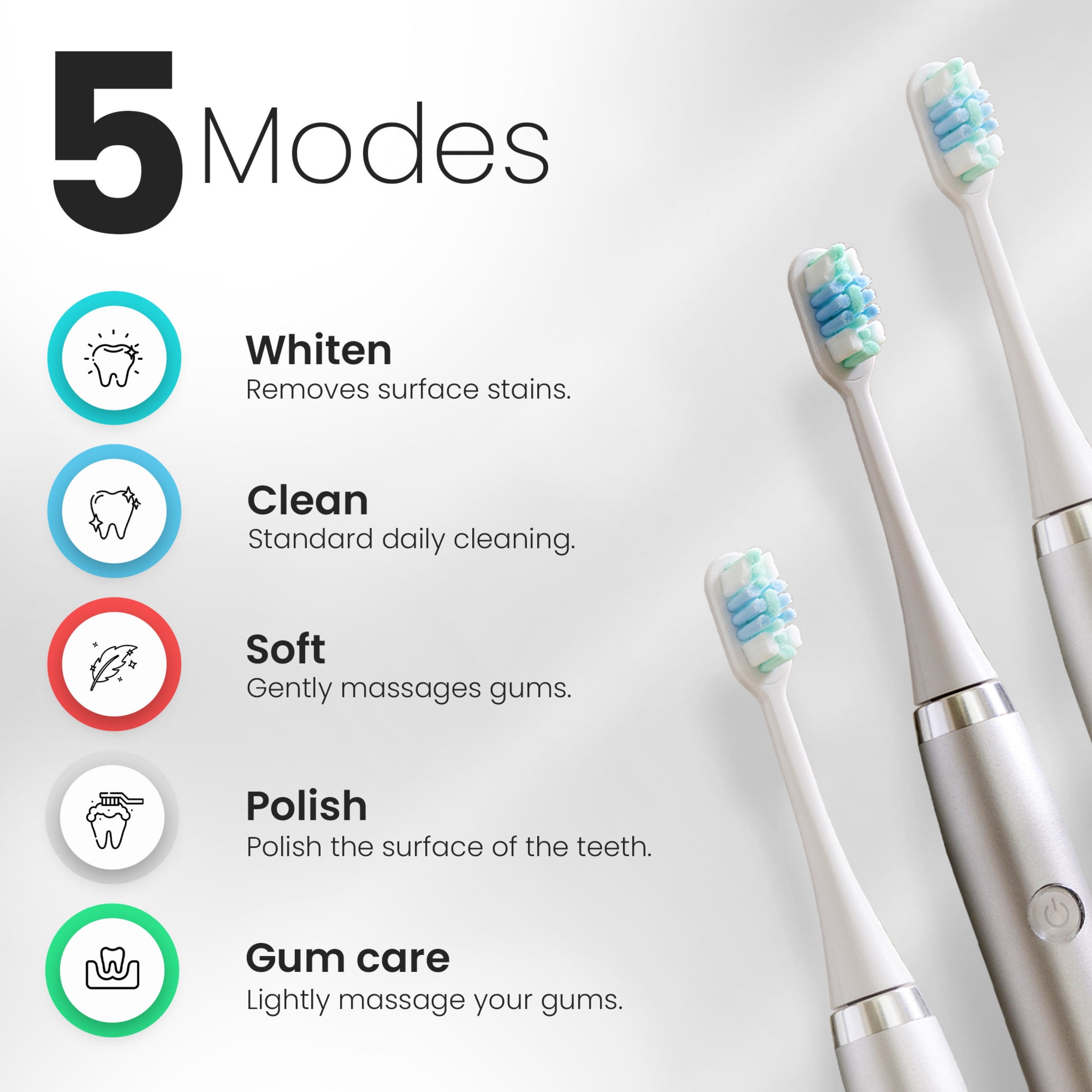Tranqwil Slimsonic Rechargeable Electric Toothbrush - 60 Day Charge, 5 Modes, 2 Min Built-in Smart Timer (Silver Metal) - Image 6