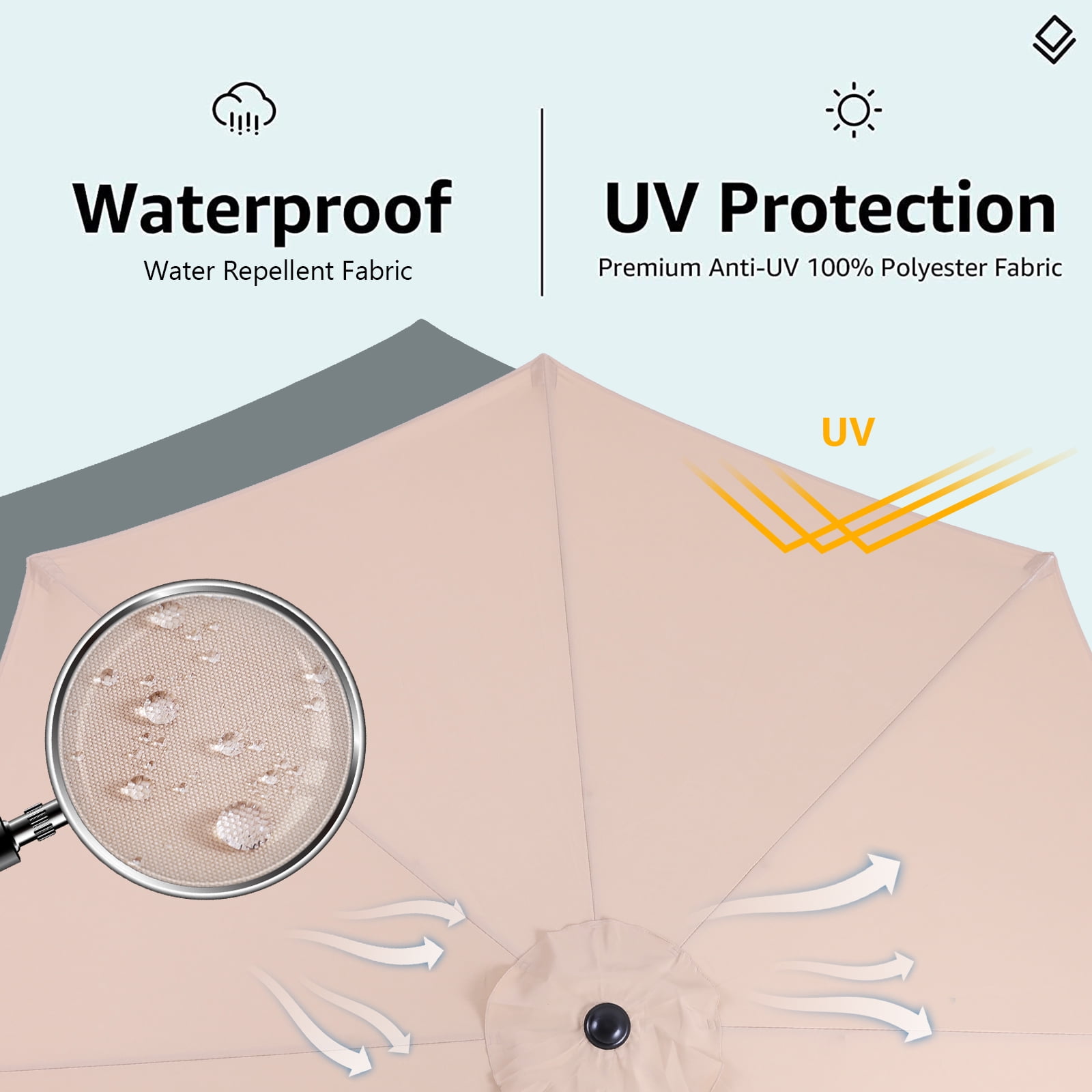 MF Studio 9ft Patio Umbrella with 8 Sturdy Ribs with Push Button Tilt/Crank Outdoor Market Table Umbrellas Beige - Image 10