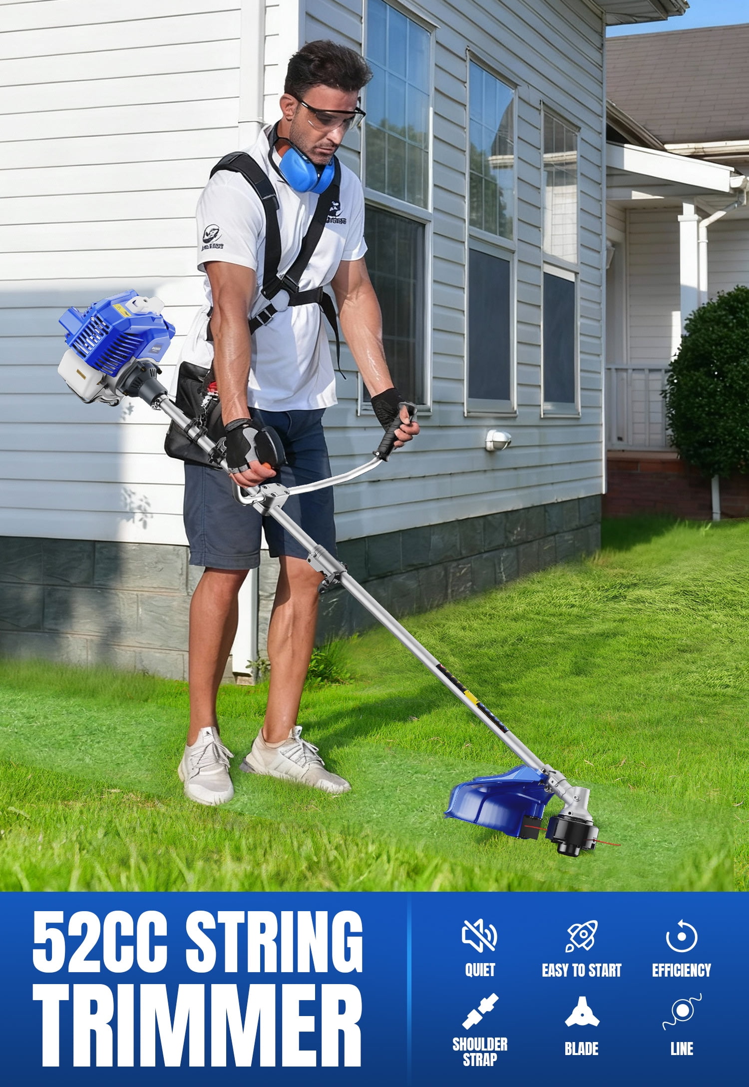 Wild Badger Power String Trimmer/Edger/Brush Cutter 52cc 18" Gas Weed Eater/Wacker 3 in 1 - Image 2