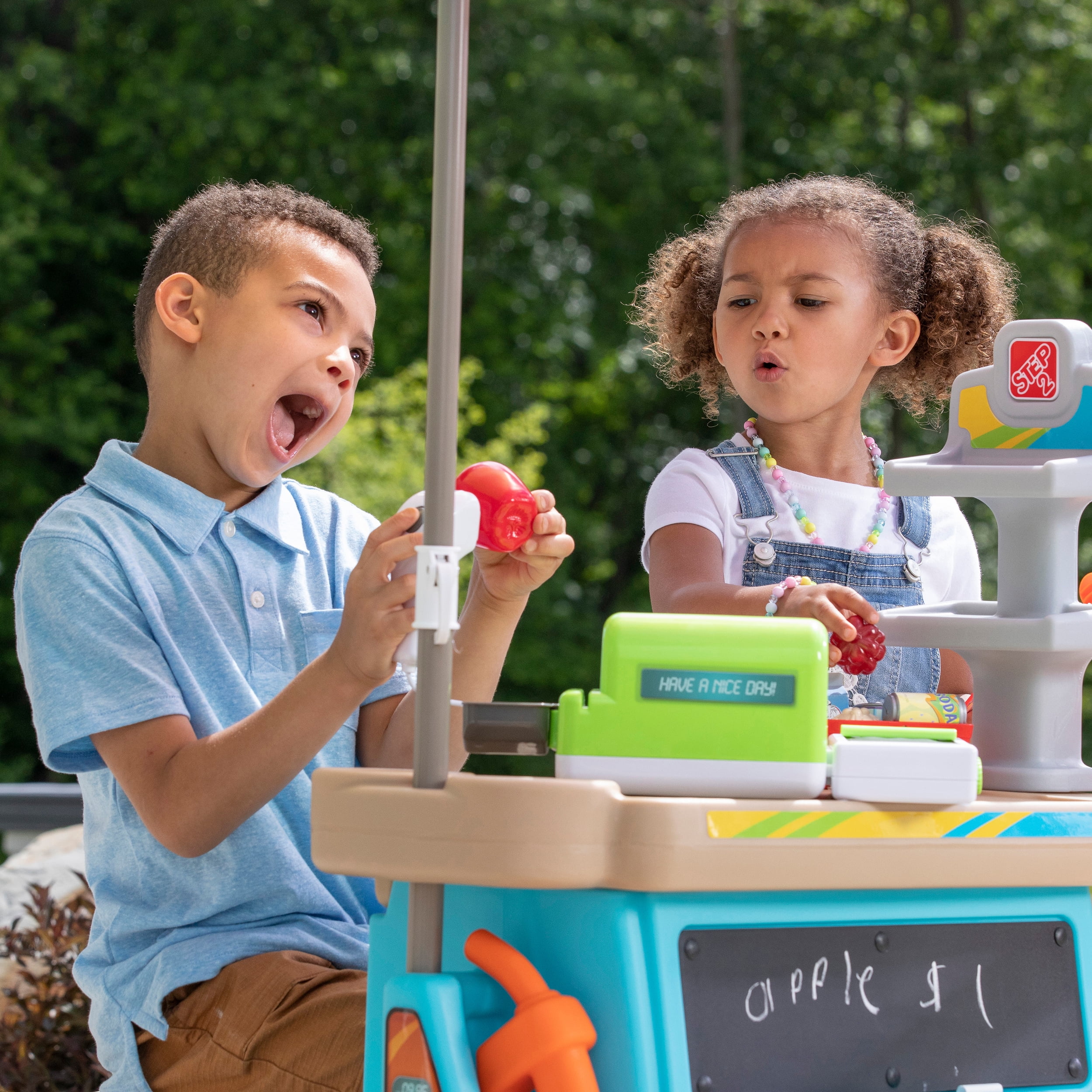 Step2 Stop & Go Market Blue Outdoor Playhouse and Kids Playset with Umbrella - Image 26