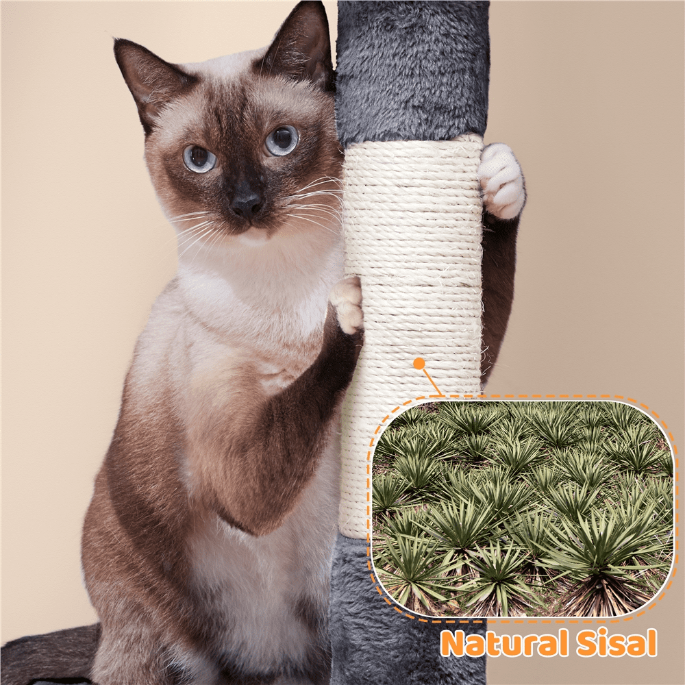 Alden Design Multilevel Plush Cat Tree Activity Tower Play Center with Sisal Scratching Posts, Dark Gray - Image 4