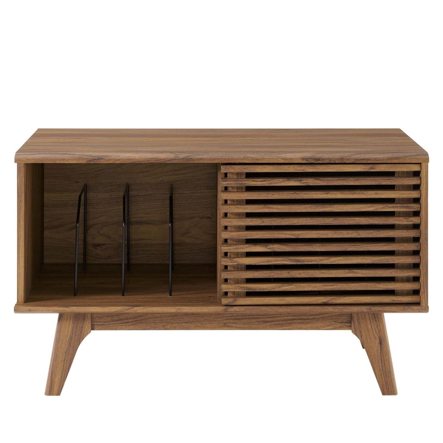 Modway Render Wood & Vinyl Record Display Stand with Sliding Door in Walnut - Image 7