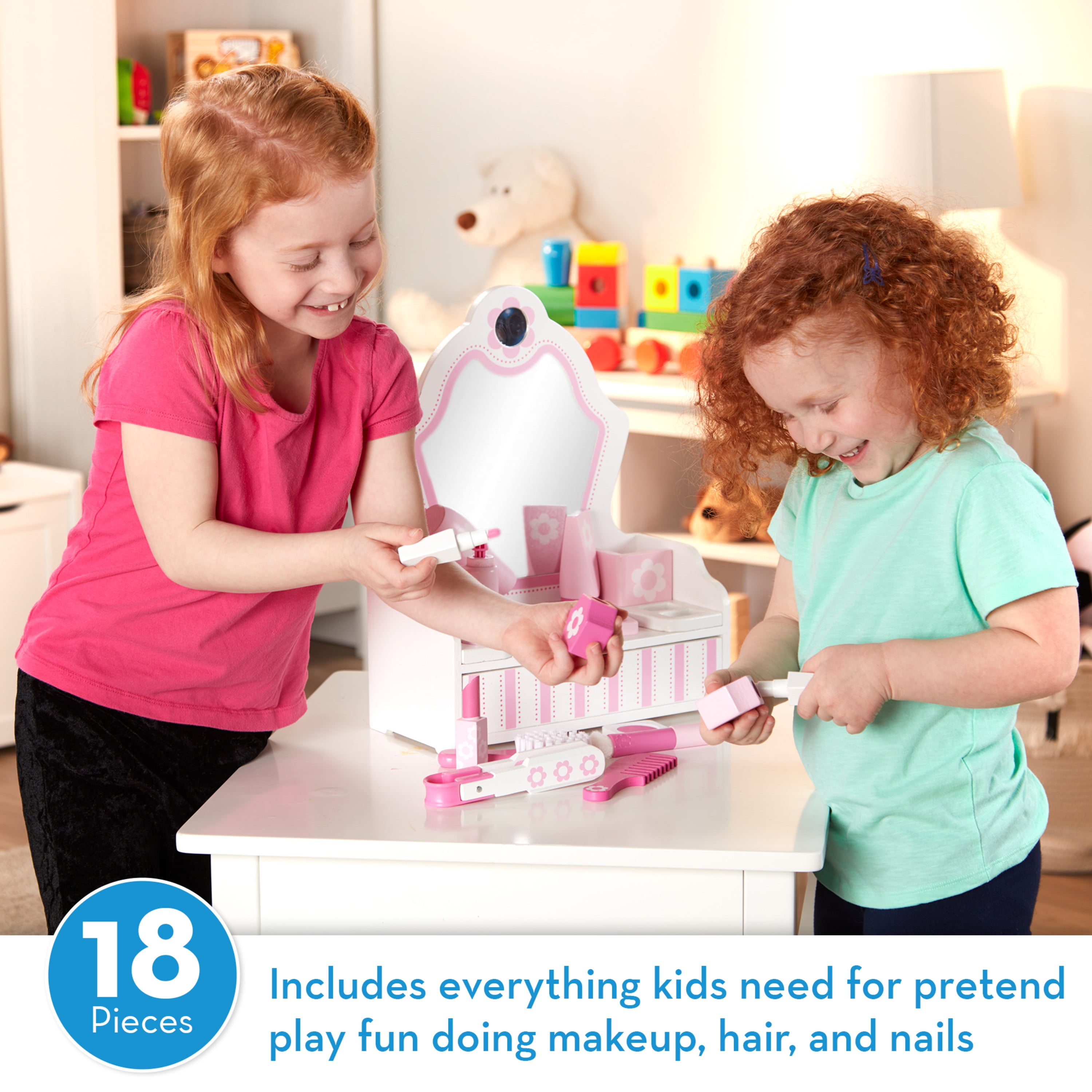 Melissa & Doug Wooden Beauty Salon Play Set with Vanity, 18 Pieces, Toddler Toy Ages 3+ - Image 2