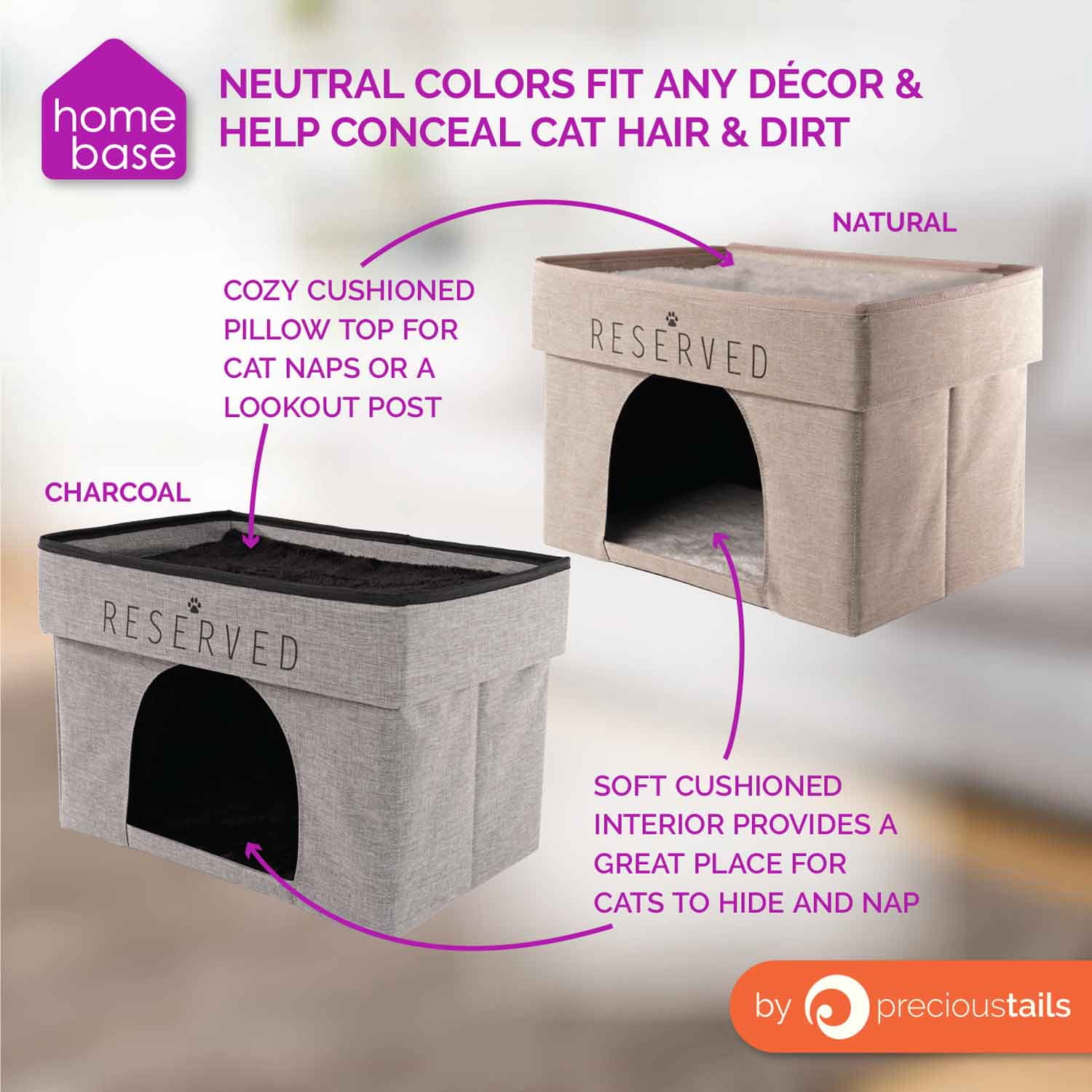Precious Tails HomeBase Rectangular 2-Tier Collapsible Pet Cat Cave Bed, Item Weight 4 lb - Image 3