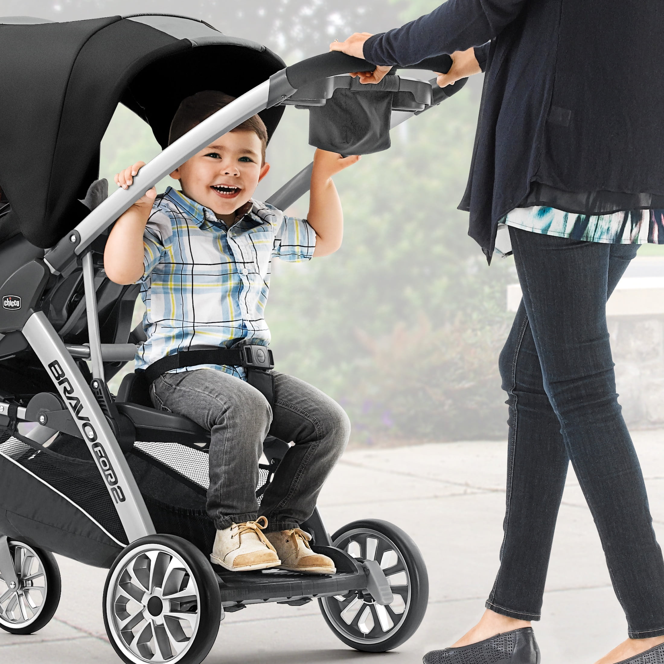 Chicco BravoFor2 Standing/Sitting Double Stroller - Iron (Black/Grey), New - Image 10