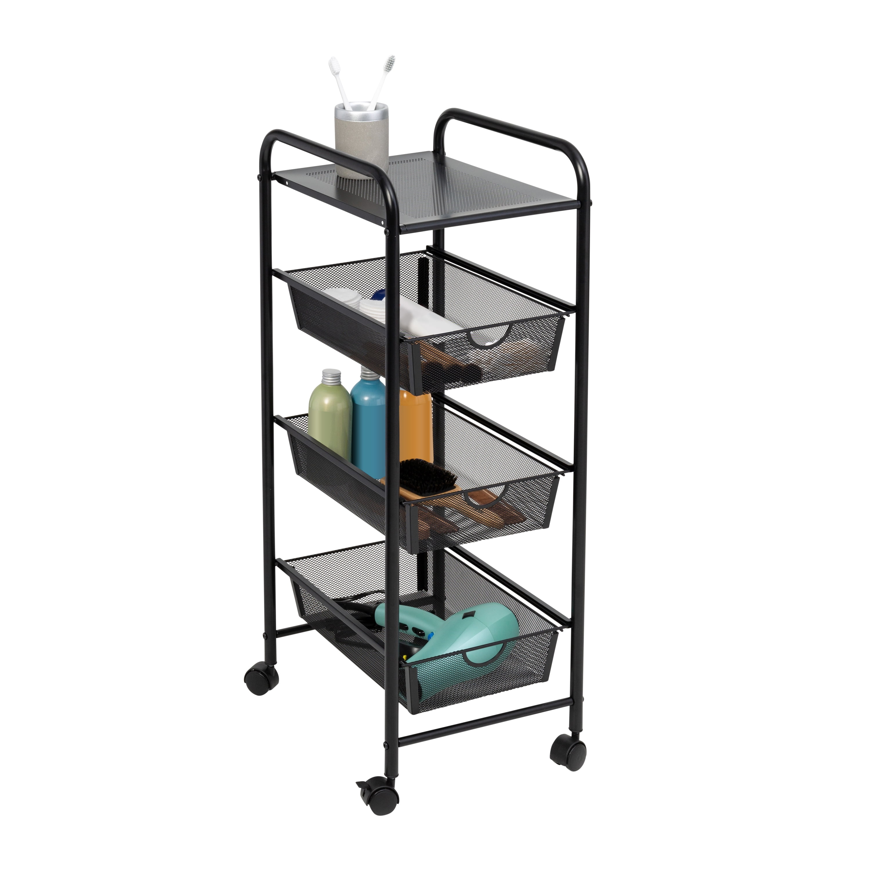 Honey-Can-Do Metal 3-Drawer Rolling Storage Cart, Black - Image 3