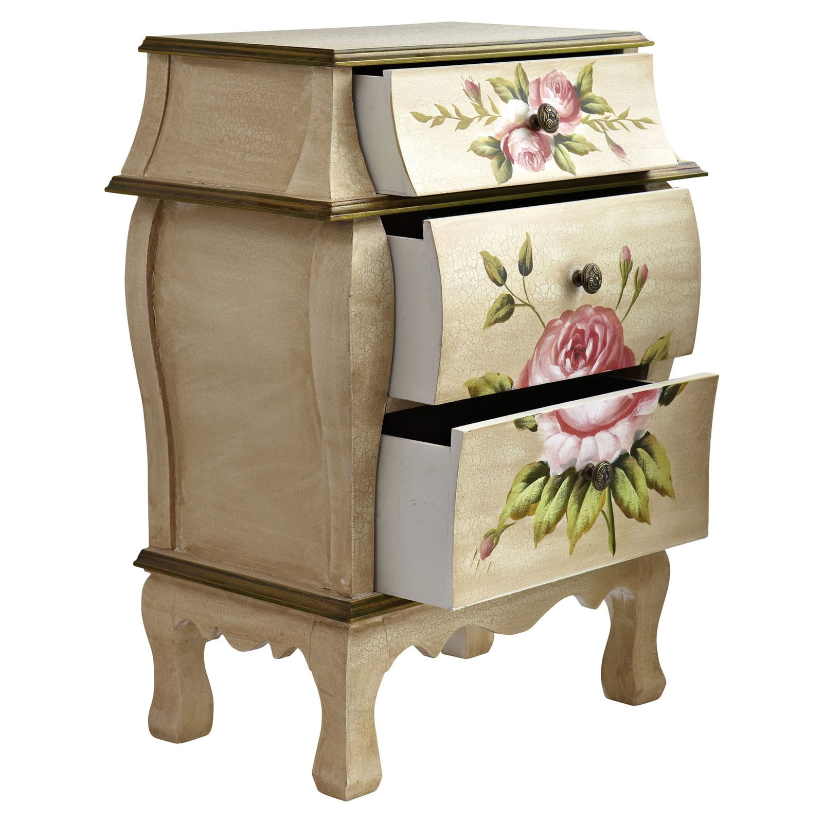 Nearly Natural 26.5in. Wood Antique Night Stand with Floral Art, Pink - Image 5