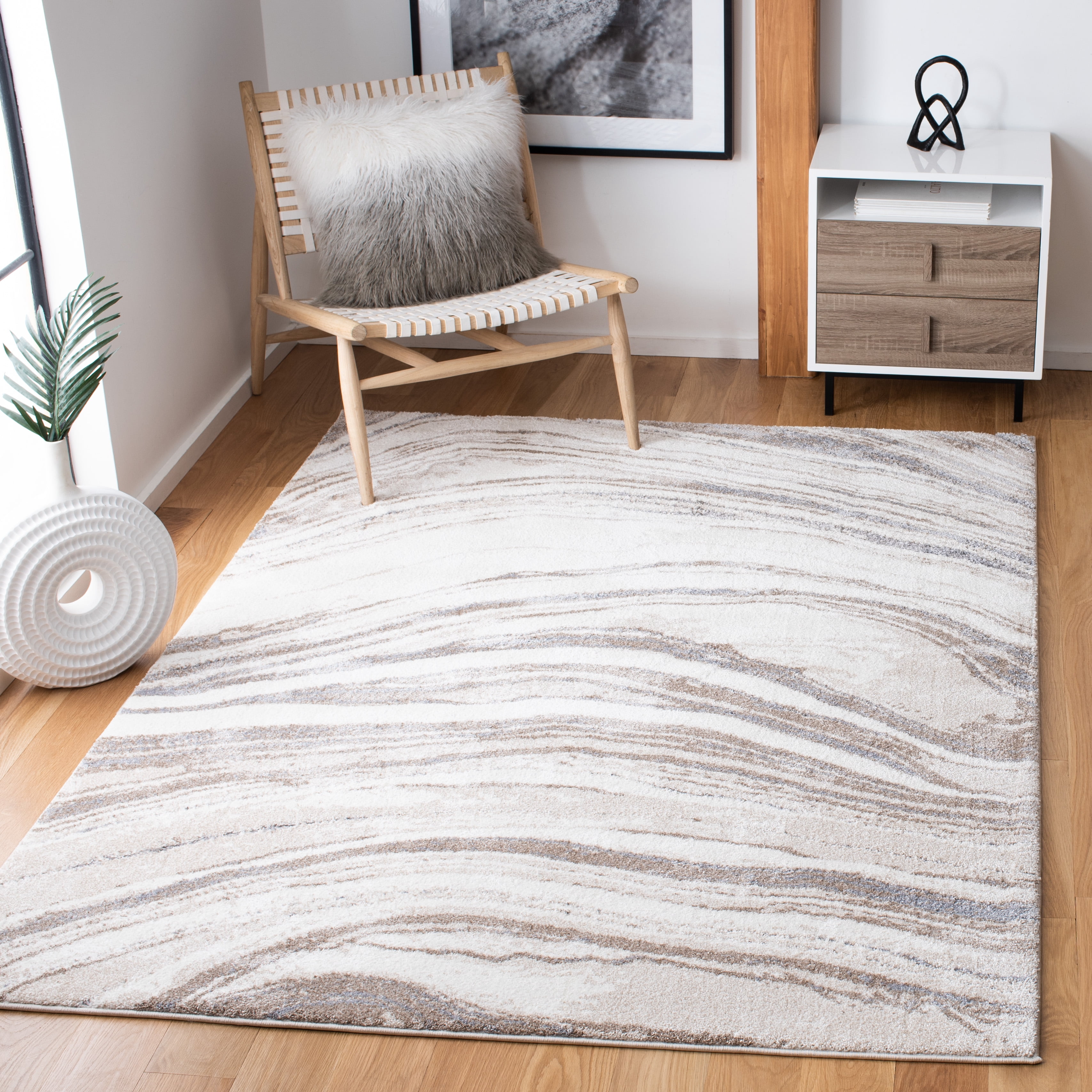 SAFAVIEH Cyrus Henderson Abstract Shag Area Rug, Ivory/Gray, 5'5" x 7'6" - Image 6