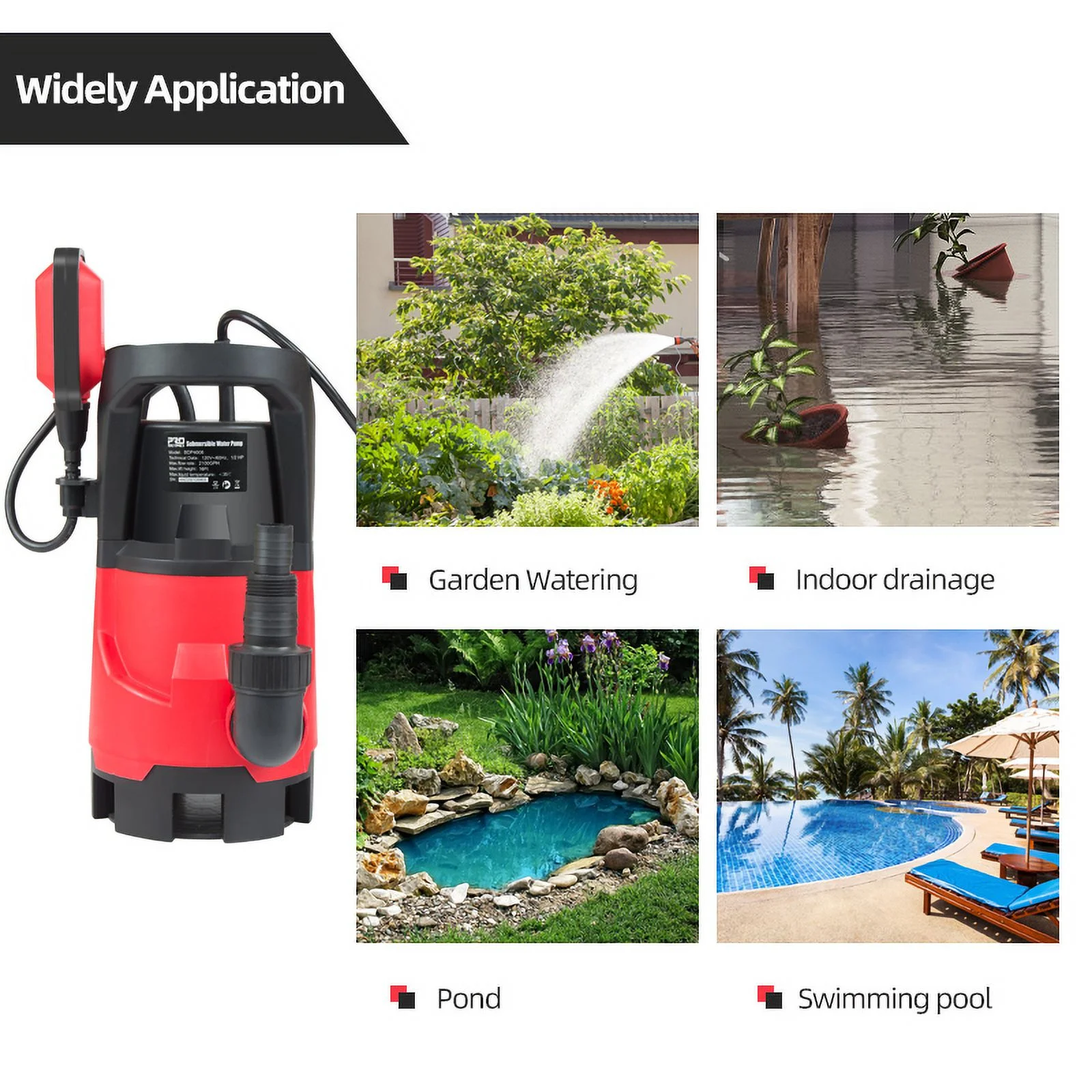 Sump Pump ,1HP Submersible Electric Water Pump with 3700GPH Automatic Float Switch for Pool Draining Hot Tub Flood Drain and Irrigation - Image 5