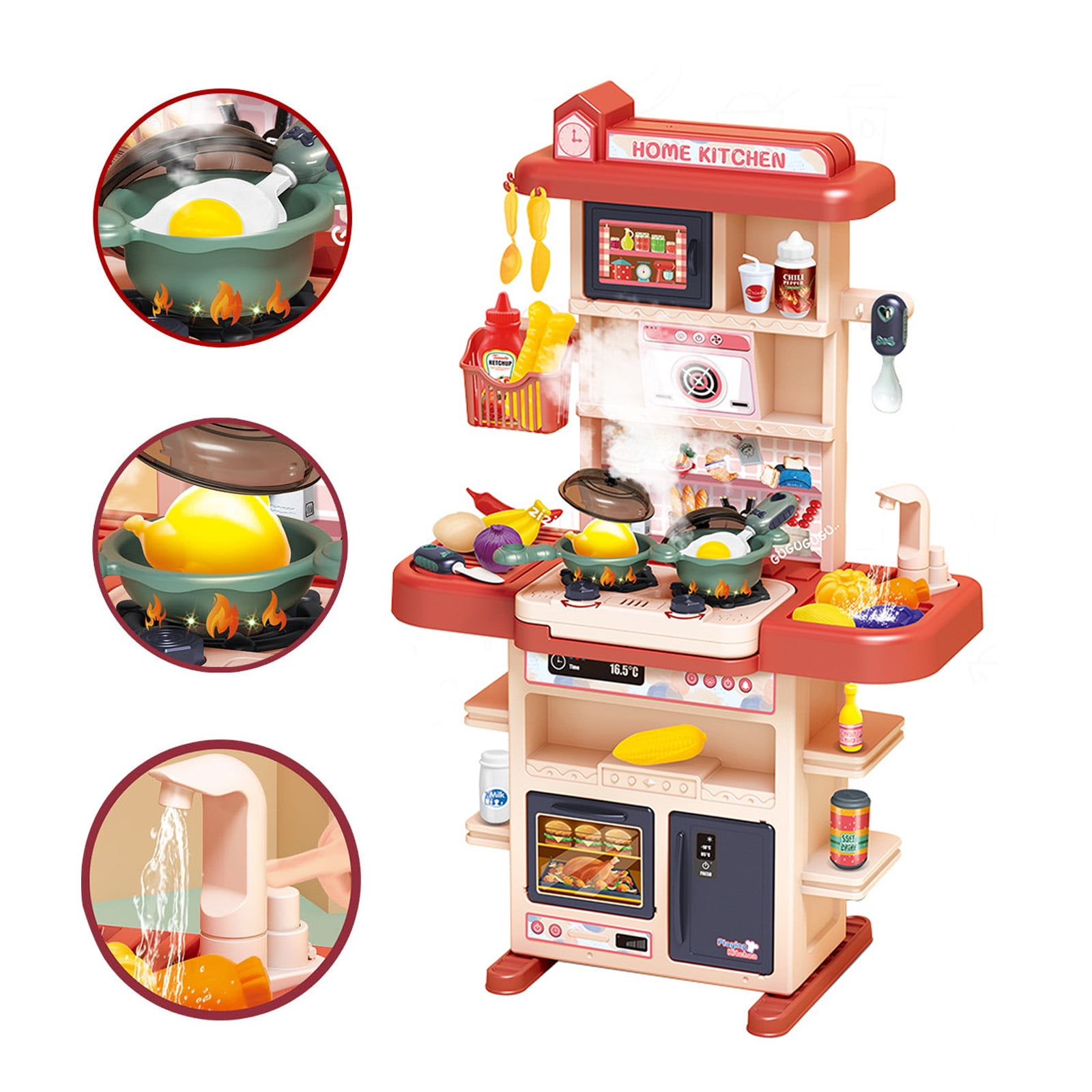 Kaimingweb Kids Play Kitchen Set – 43 Pcs Pretend Cooking Toys with Real Spray, Steam & Sound! Compact 29” Design for Small Spaces – Safe, Interactive Toddler Toy (Ages 3-8) - Image 3