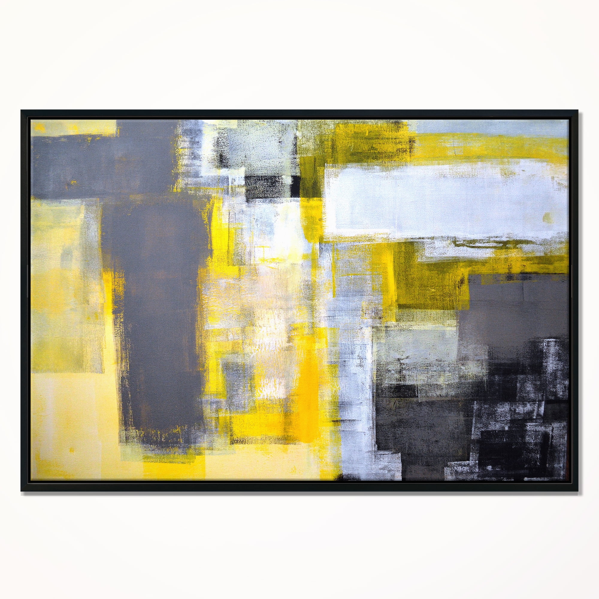 Designart ' Grey and Yellow Blur Abstract ' Abstract Framed Canvas Art Print - Image 3