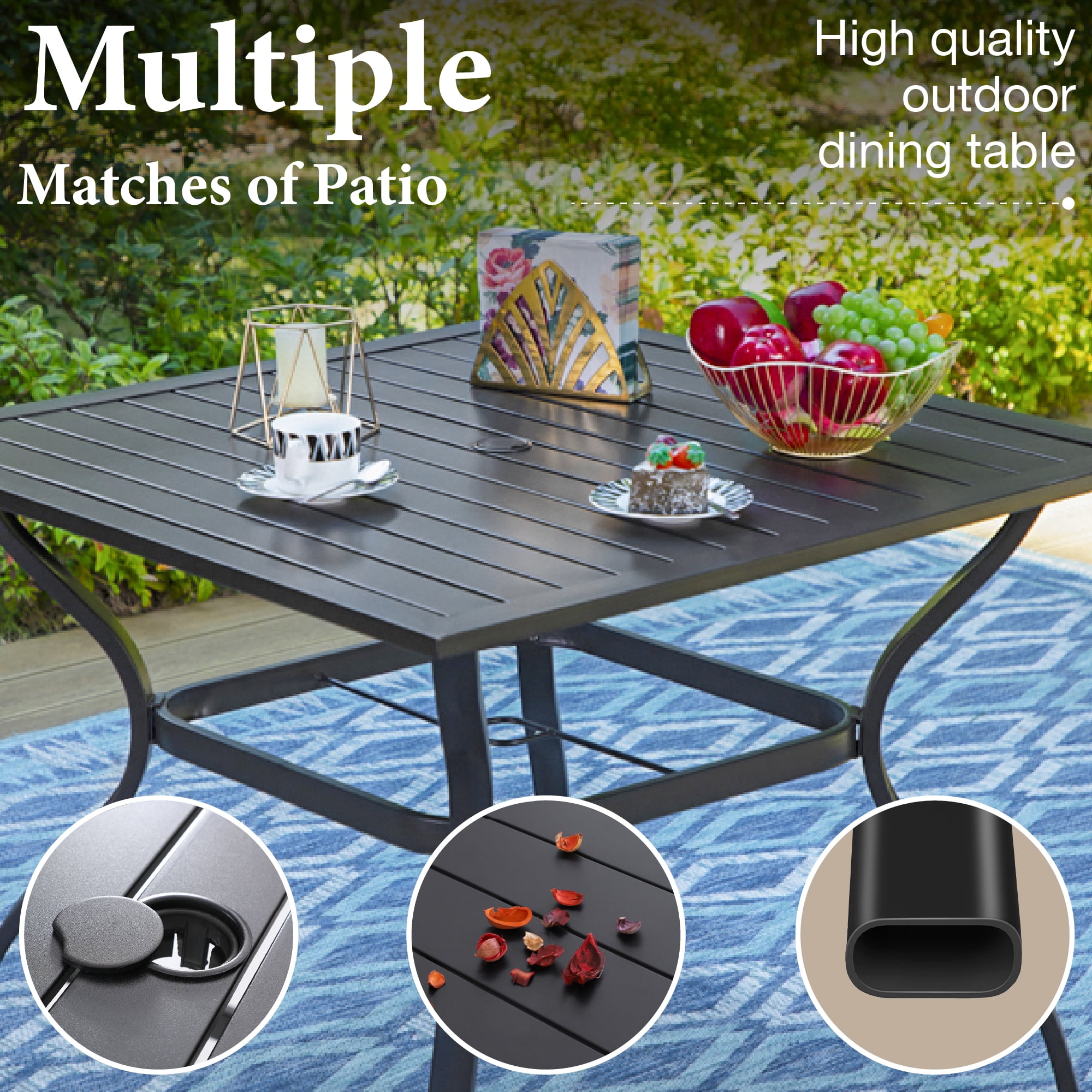 MF Studio 5 Pieces Outdoor Patio Dining Set with 4 High Back Rattan Chairs and 1 Metal Dining Table, Black & Brown - Image 9