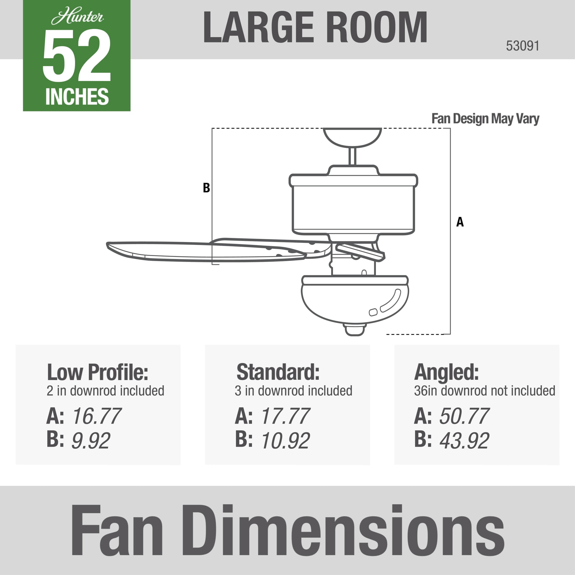 Hunter - Builder Indoor Ceiling Fan With Light, 52-inch, New Bronze, Traditional-style, 3-speed WhisperWind Motor, 53091, for living rooms, bedrooms, home offices, kitchens - Image 4