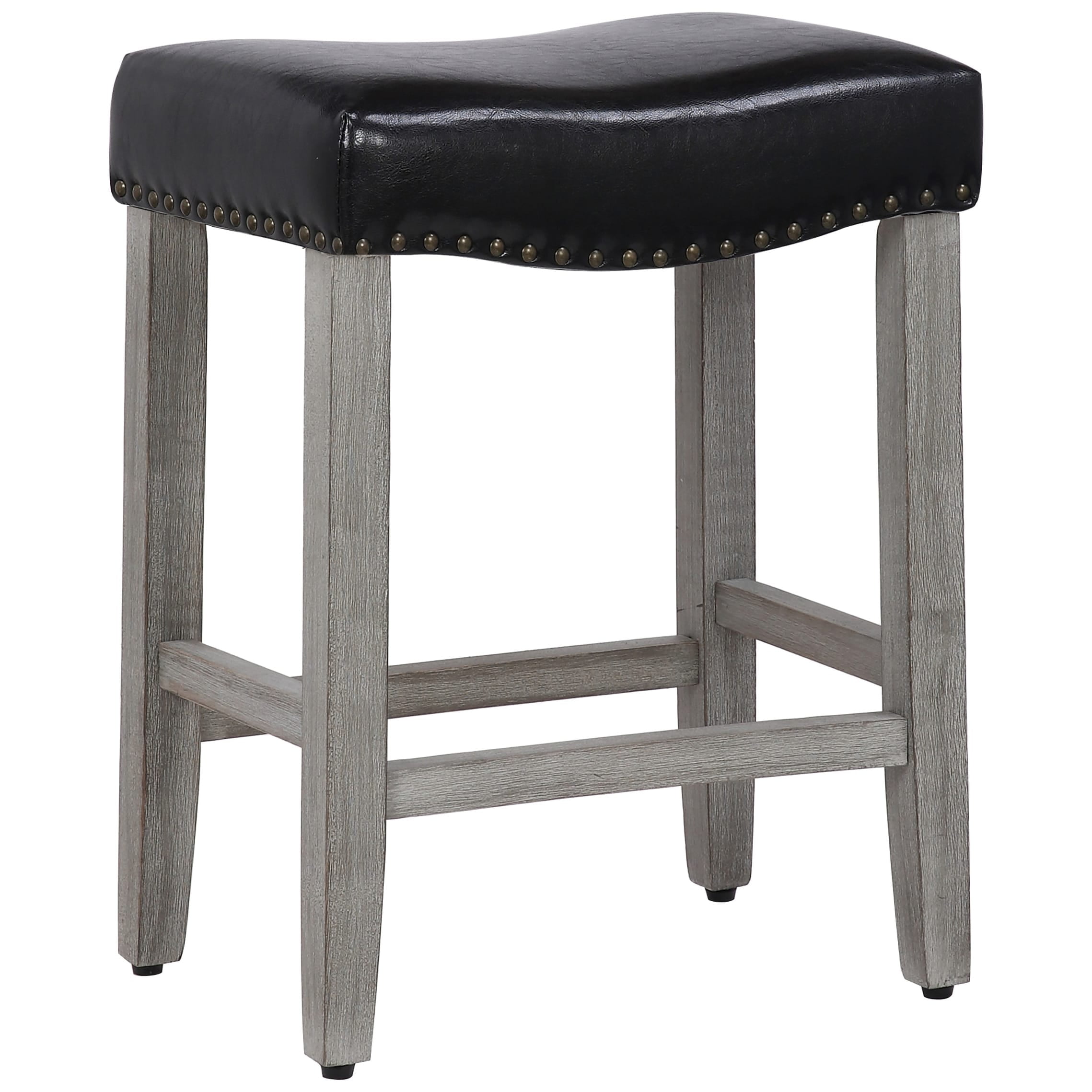 Polytrends Jameson Upholstered Polyester Gray 24 Inch Counter Stool Antique Gray/Black Wood Rubberwood Footrest Leather Glam - Image 3