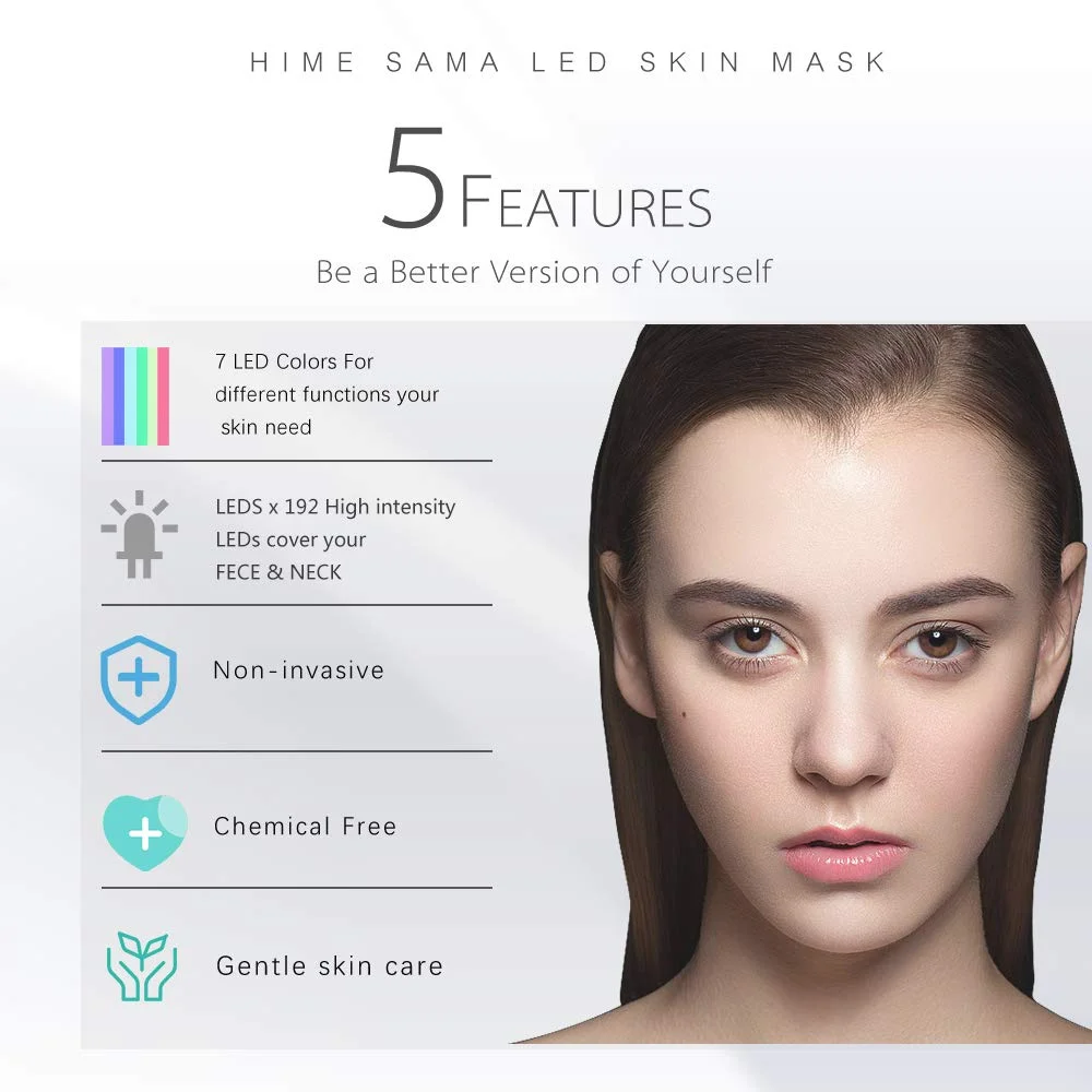 HIME SAMA LED Light Therapy Mask, Face and Neck Coverage, 7 Color Modes, Anti-Aging and Acne Treatment, Reusable Skin Care Device - Image 4