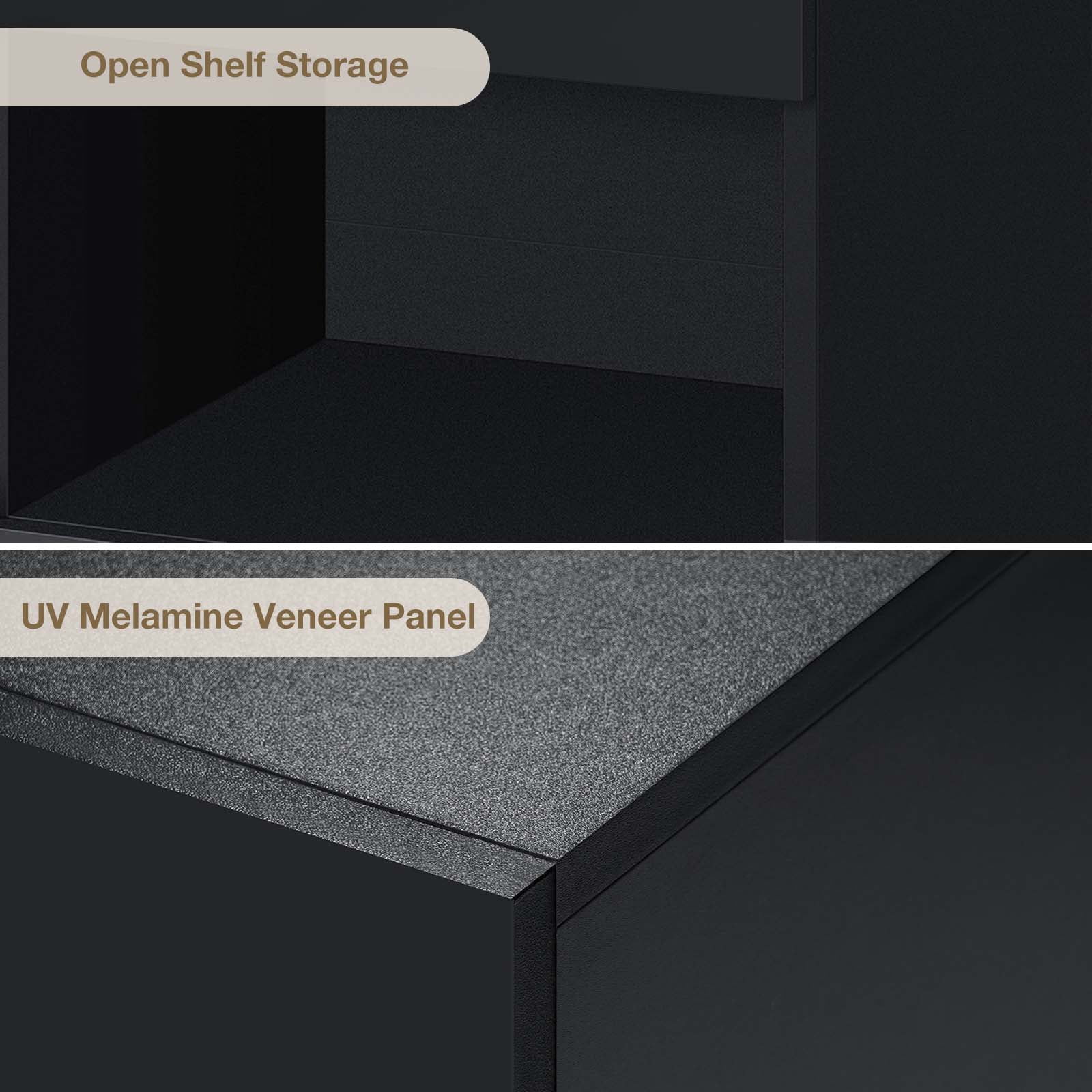 Hommpa Nightstand, 2 Drawer Nightstand Open Shelf Nightstands Bedside Table Modern End Tables Living Room High Gloss Side Table Bedroom Home Furniture Black - Image 2