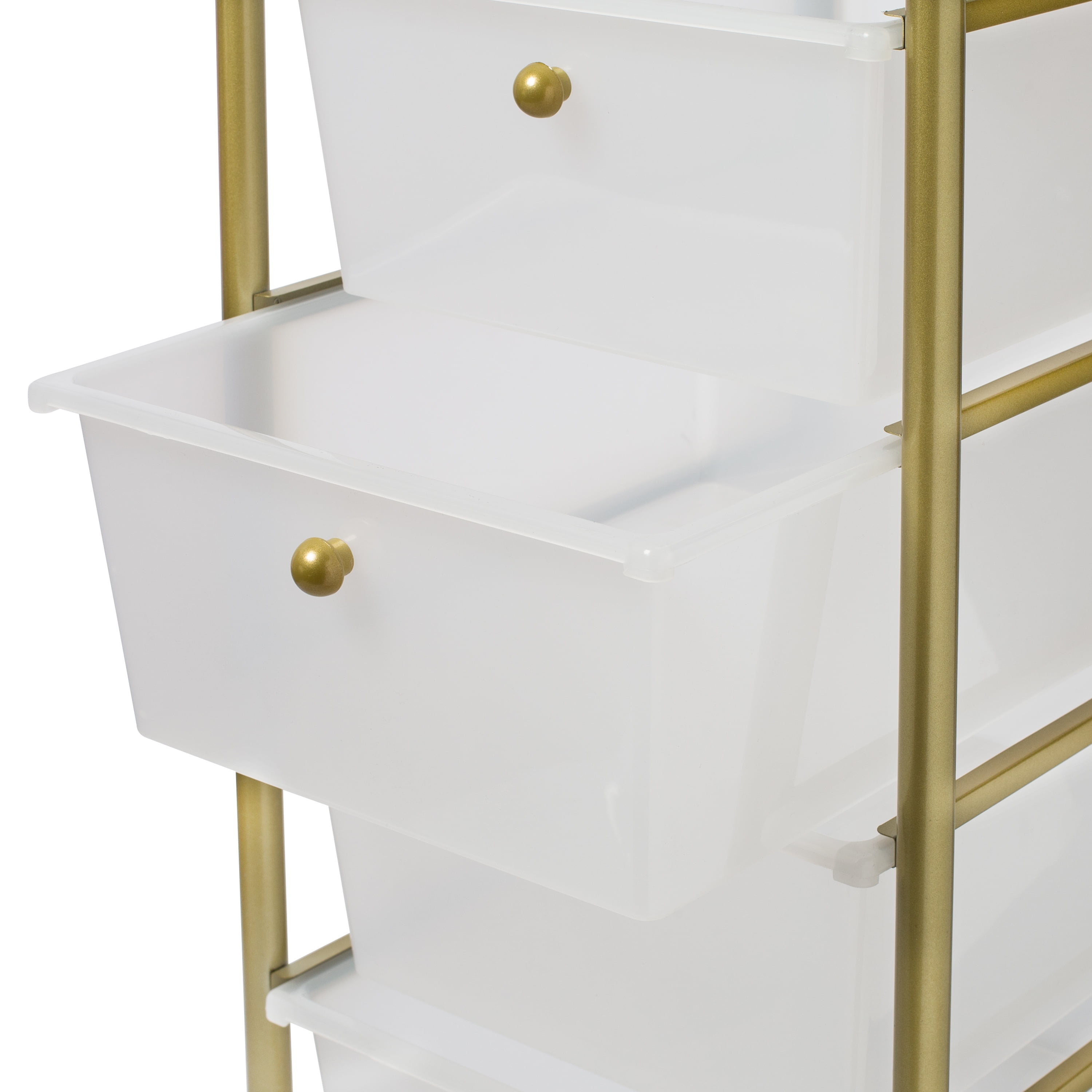 Honey-Can-Do Plastic and Steel Rolling 5-Drawer Storage Cart with 1 Shelf, Clear/Gold - Image 6