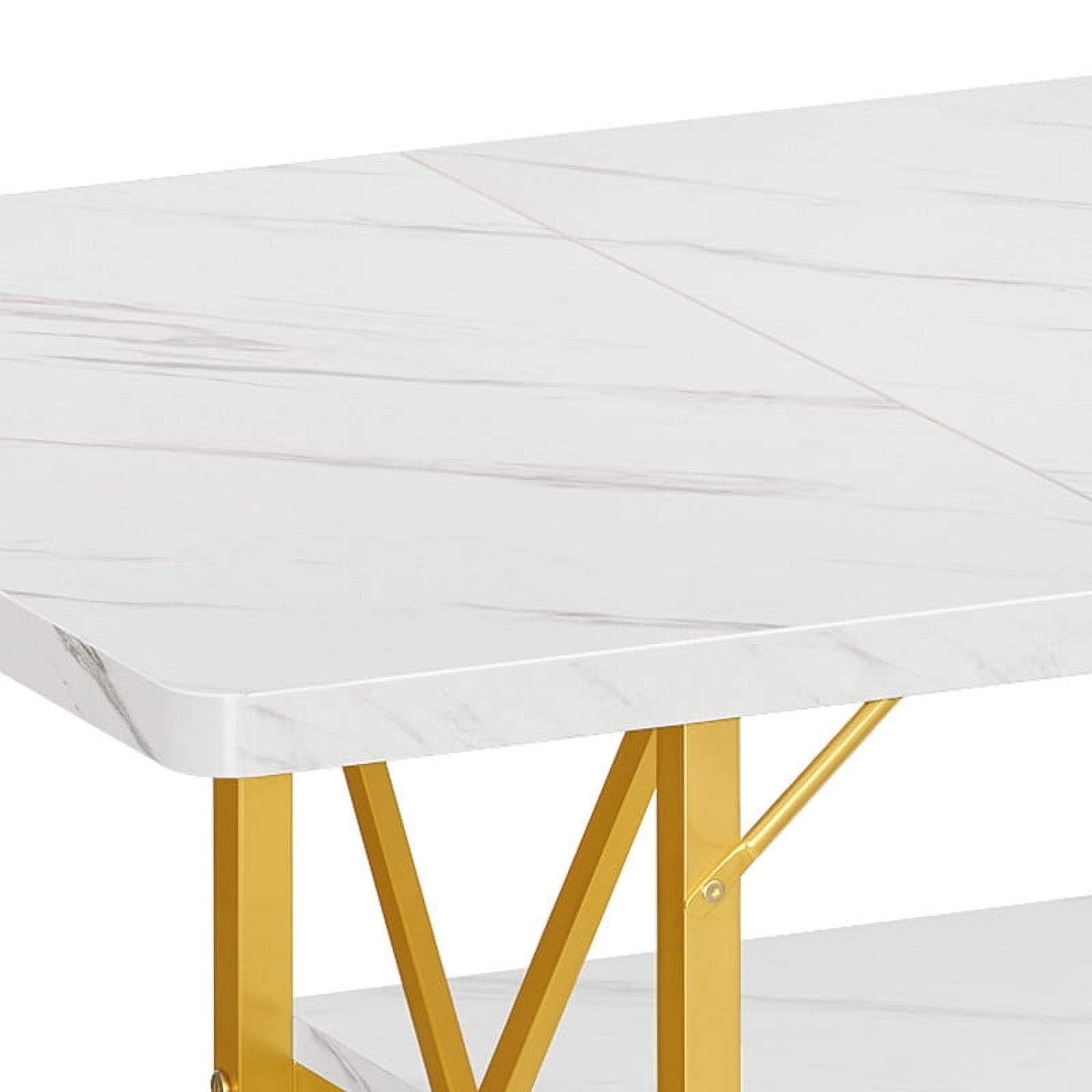 Uforic 47" Dining Table for 4, Dining Room Table with Storage Shelf, ModernRectangle Kitchen Table for Home Kitchen Dining Room Living Room, White& Gold - Image 5